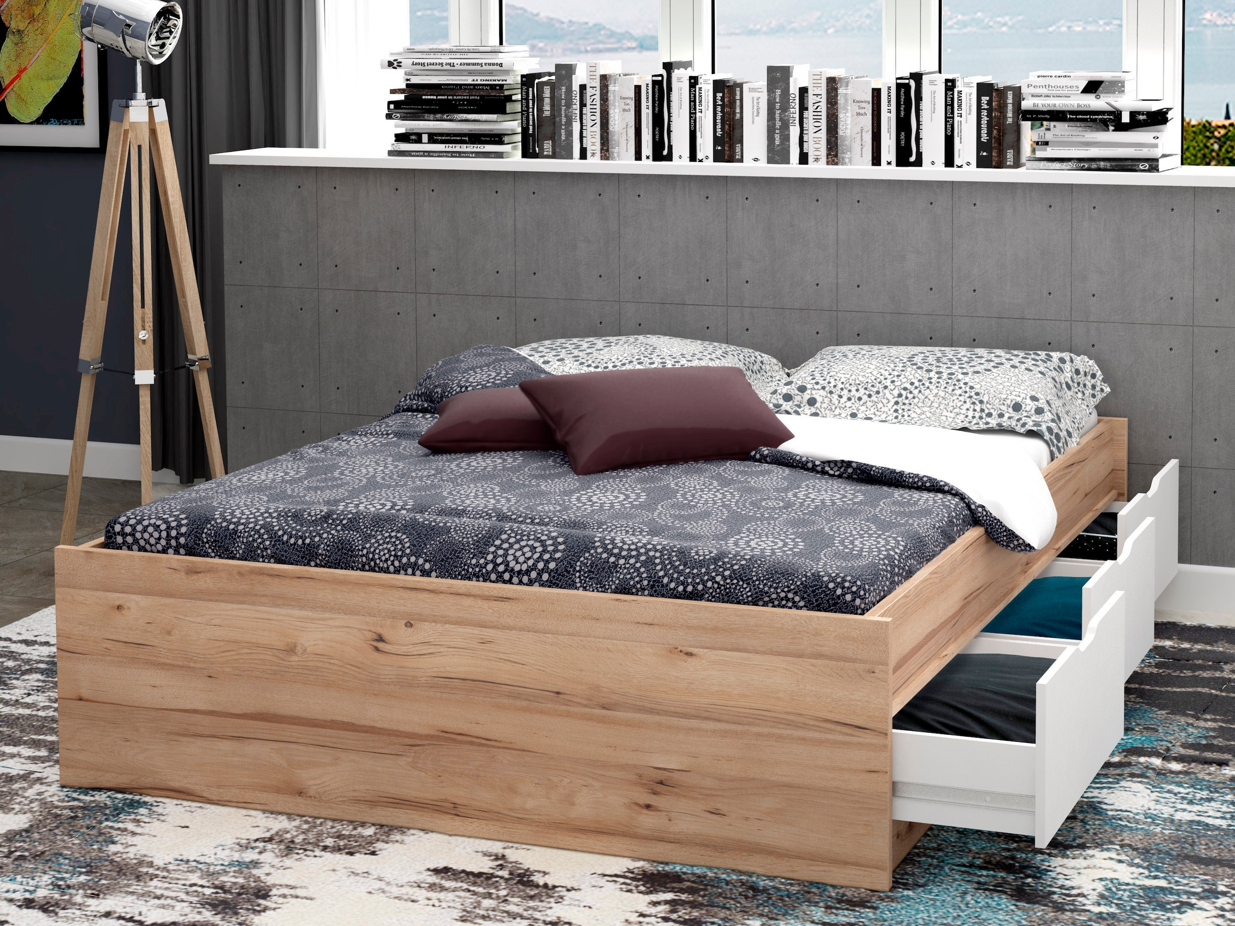 FORTE Stauraumbett »Vankka, viel Stauraum, skandinavisches Design«, mit 3 Schubladen, weitere Produkte zur Serie erhältlich