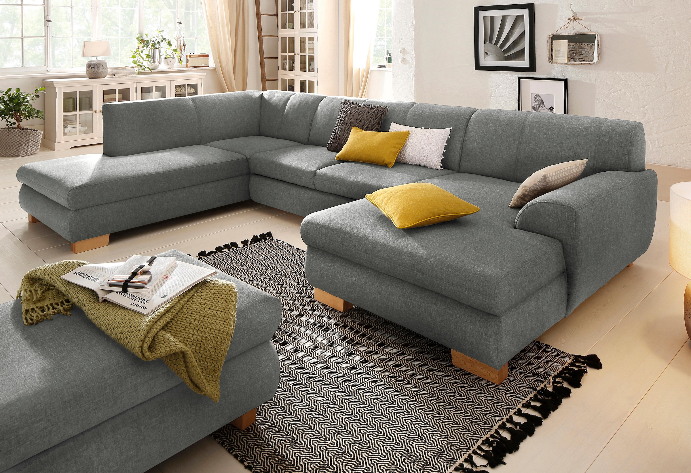 Home affaire Wohnlandschaft "Nika zeitlos und elegant, viel Platz, U-Form" Wohnlandschaft, MELROSE/Struktur oder Struktur fein