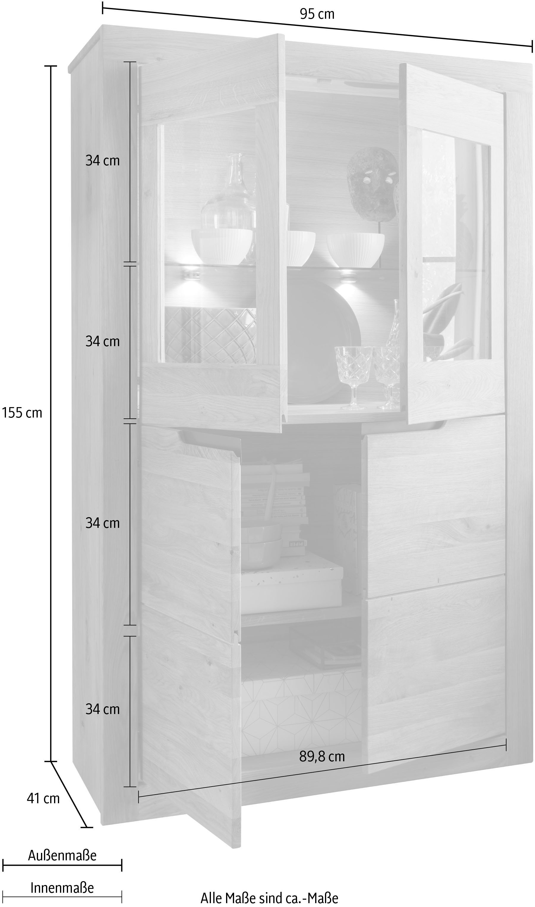 Wohnglücklich by Infantil Vitrine »Basel«, Glasvitrine, Schrank, Hochschrank,  Wildeiche Höhe 155 cm, Landhaus auf Raten bestellen