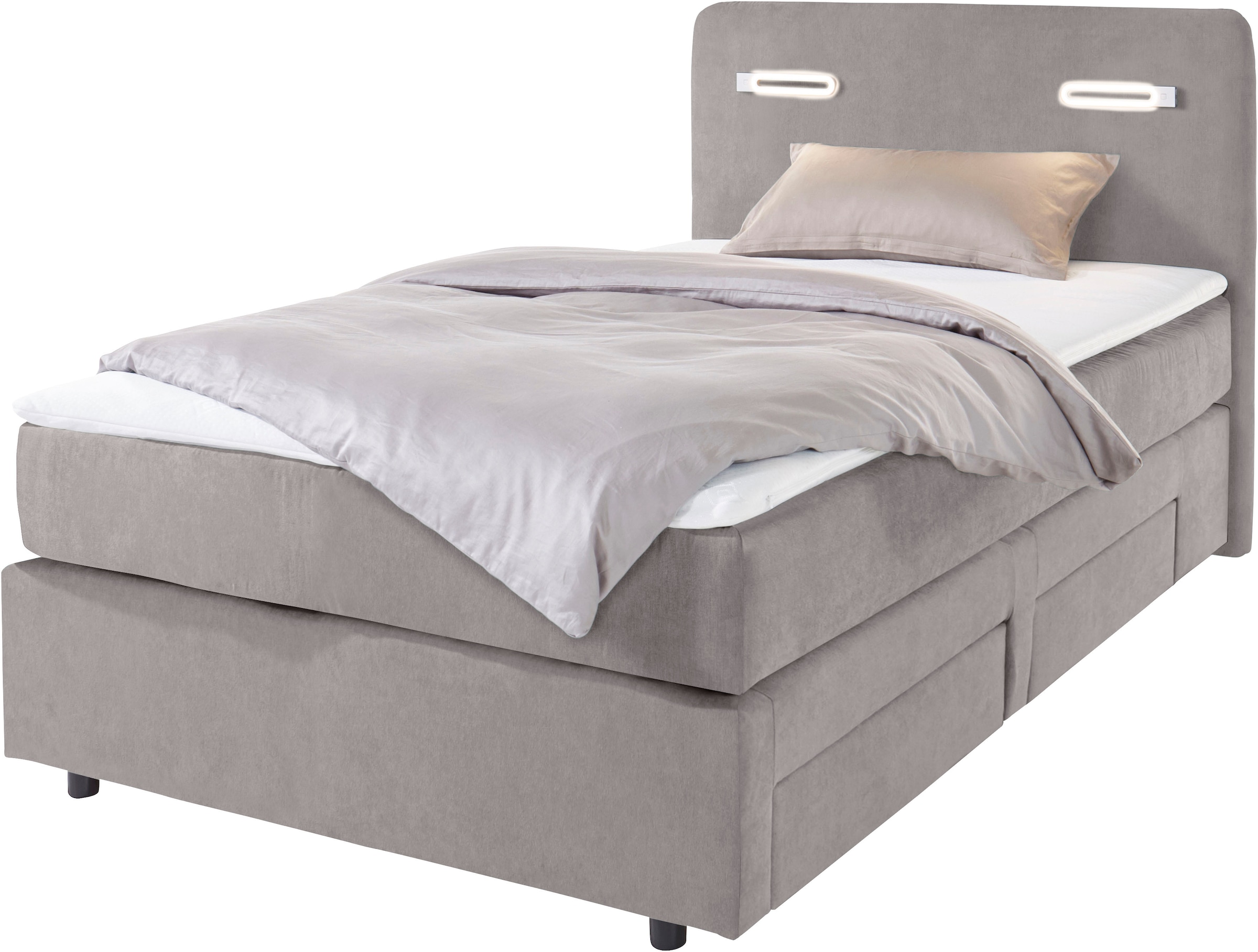 INOSIGN Boxbett »Luan«, Schubkästen, LED-Beleuchtung und Topper, in Breite 120 cm und 180 cm