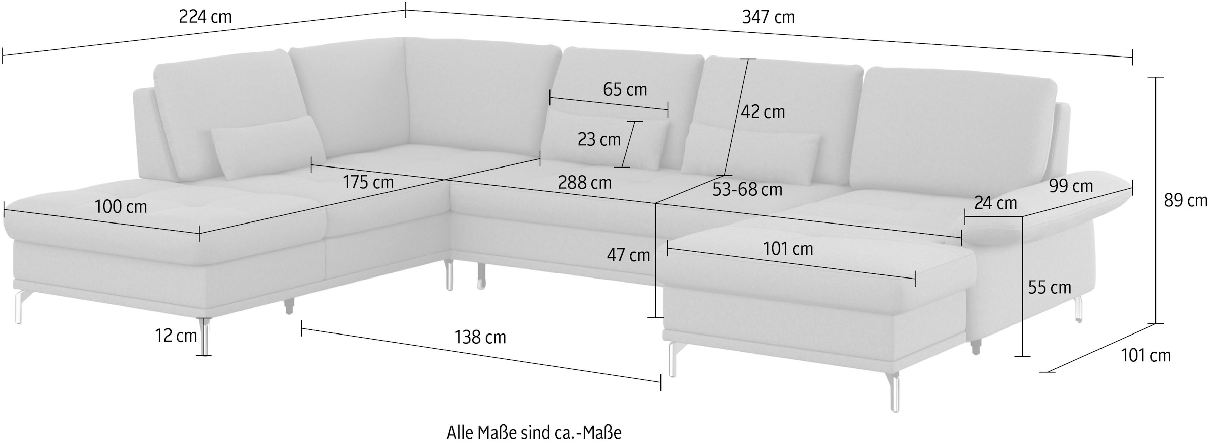 INOSIGN Wohnlandschaft »Palm Beach U-Form«, Federkern, mit Sitztiefenverstellung, wahlweise mit Bettfunktion