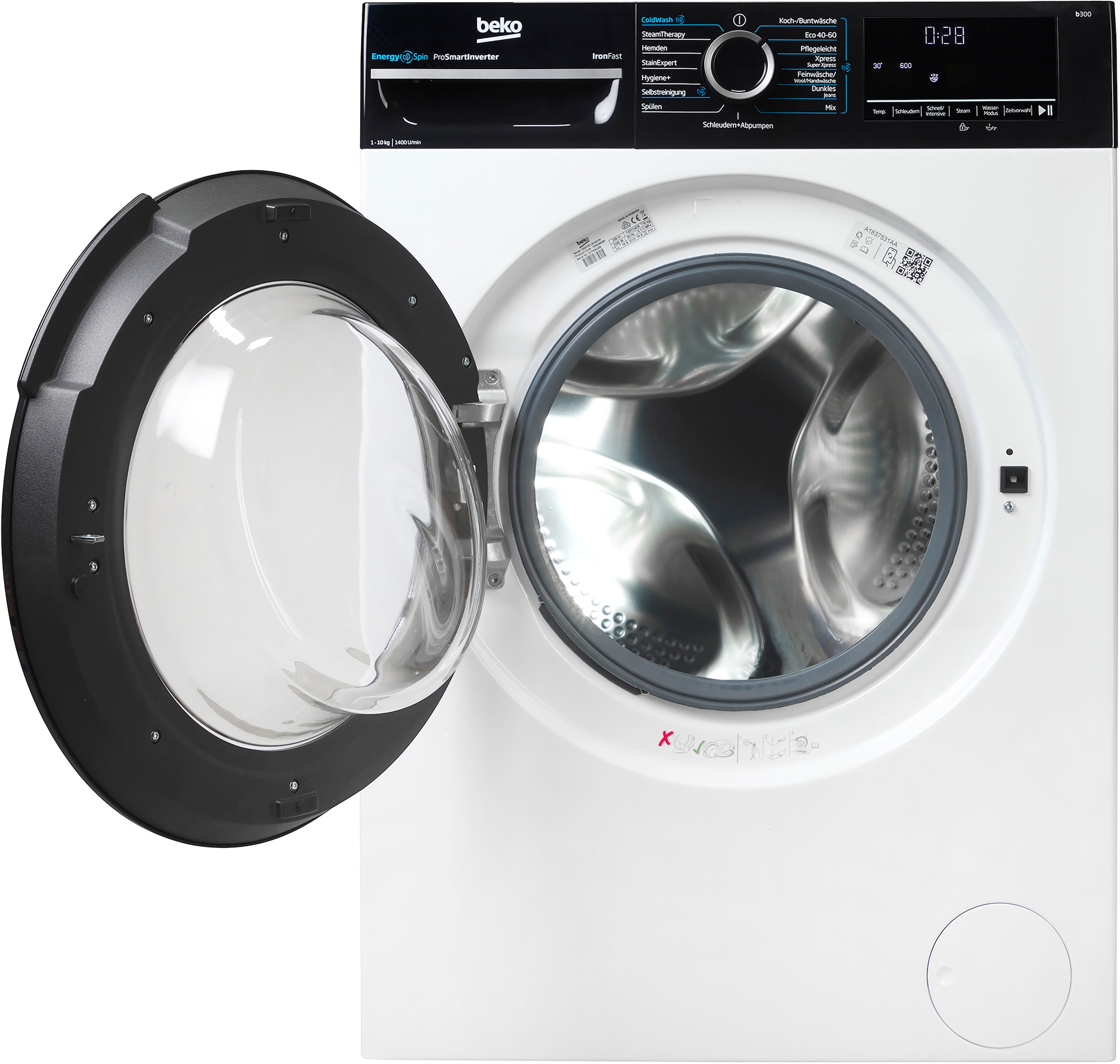 BEKO Waschmaschine »BM3WFU41041W«, 10 kg, 1400 U/min, Waschen mit EnergySpin: Bis zu 35 % Energie sparen – nicht nur in Eco