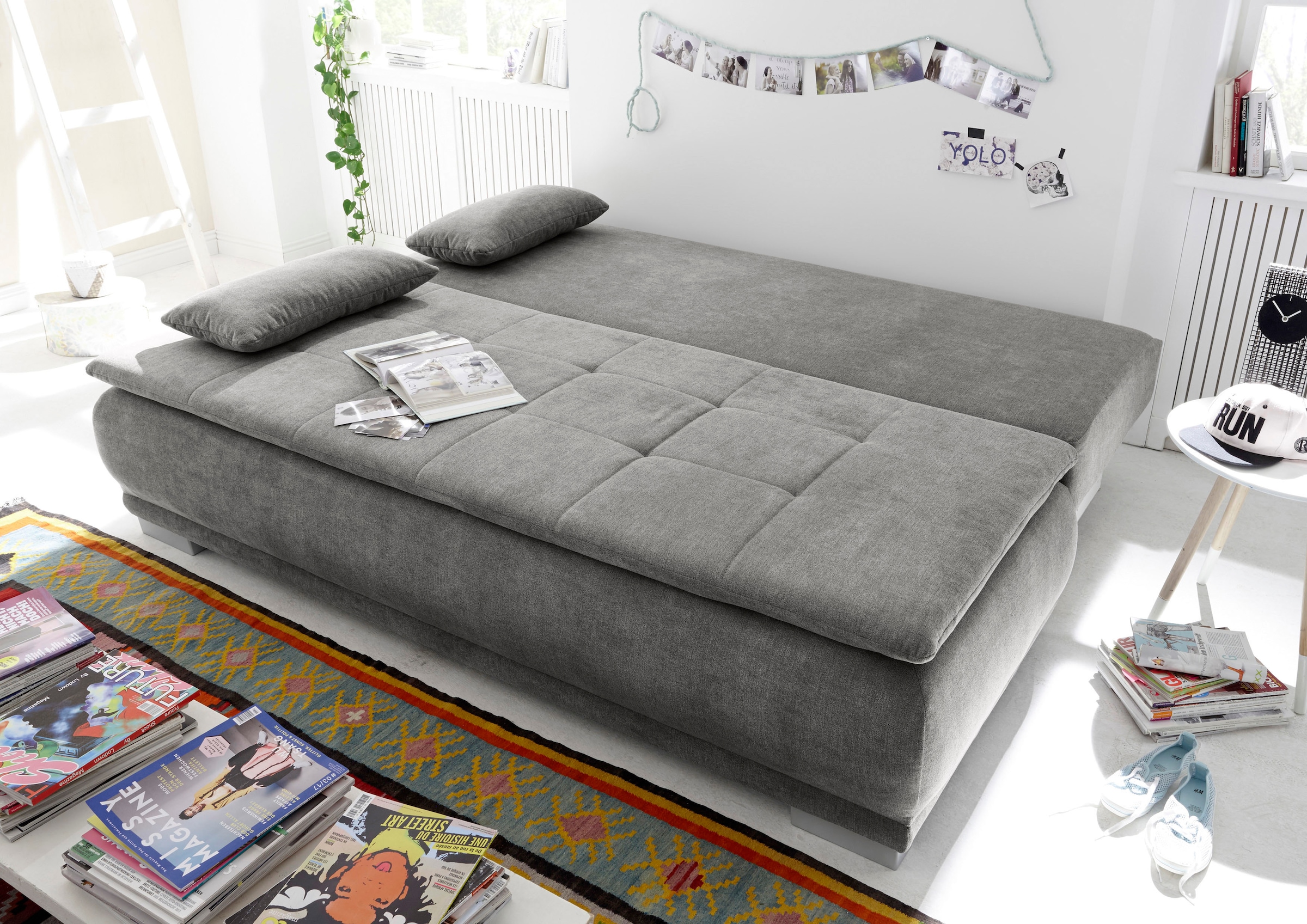 ED EXCITING DESIGN Schlafsofa »Luigi«, mit Bettfunktion, Bettkasten, Rücken- und Armlehnkissen, frei im Raum