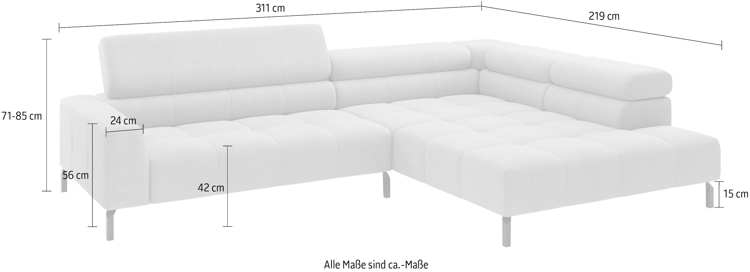 Home affaire Ecksofa »Claya, 311 cm breit, L-Form,  inkl. Kopfteilverstellung« wahlweise elektrischer Sitzvorzug