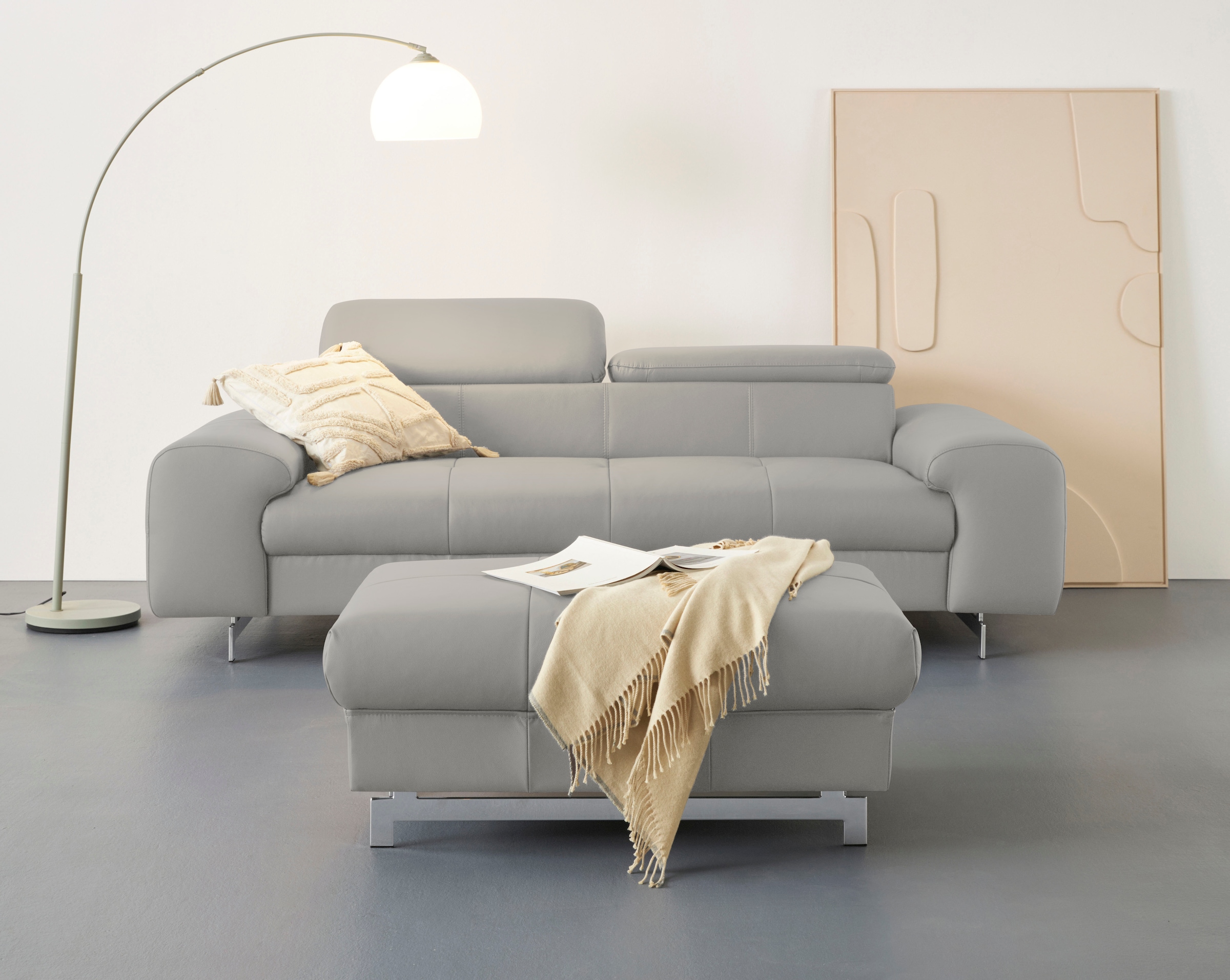 COTTA 3-Sitzer »Chef«, Big-Sofa mit Kopfteilverstellung, edle Metallkufen