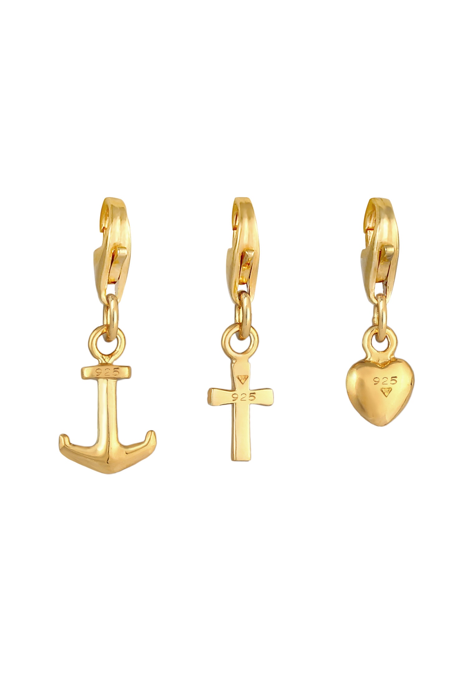 Nenalina Charm-Einhänger »Charm Kreuz Herz Anker Liebe Glaube (3 tlg) 925 Silber«