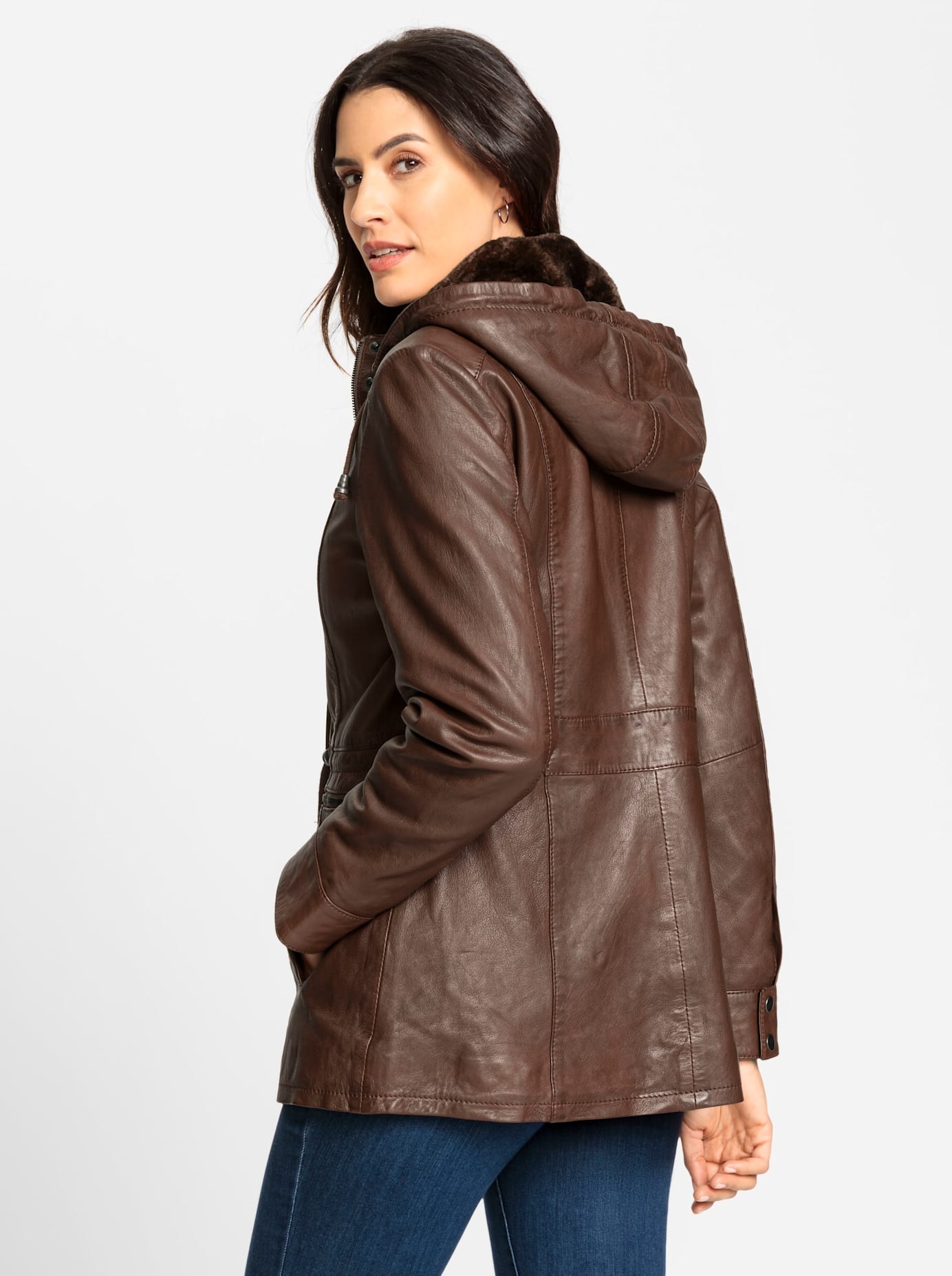 Mainpol Lederjacke, mit Kapuze