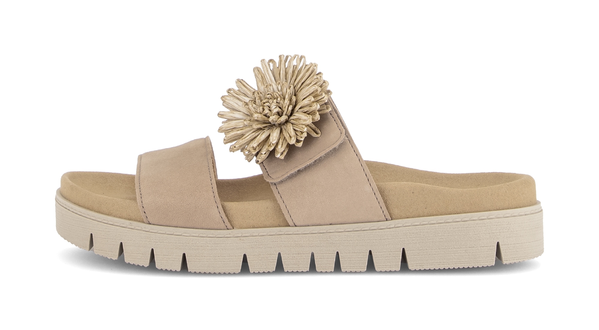 Gabor Pantolette  Plateau, Sommerschuh, Schlupfschuh mit Bast-Zierblüte