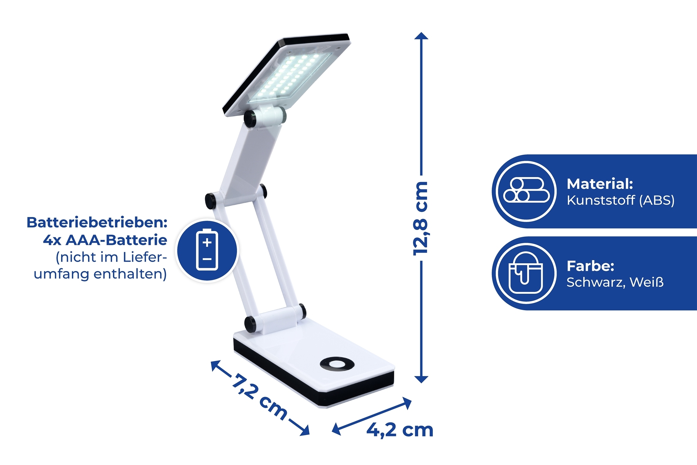 Maximex LED Schreibtischlampe »faltbar«, Leuchtmittel LED-Modul | LED fest integriert, LED Lampe, stufenlos verstellbar, USB-Port oder Batteriebetrieb