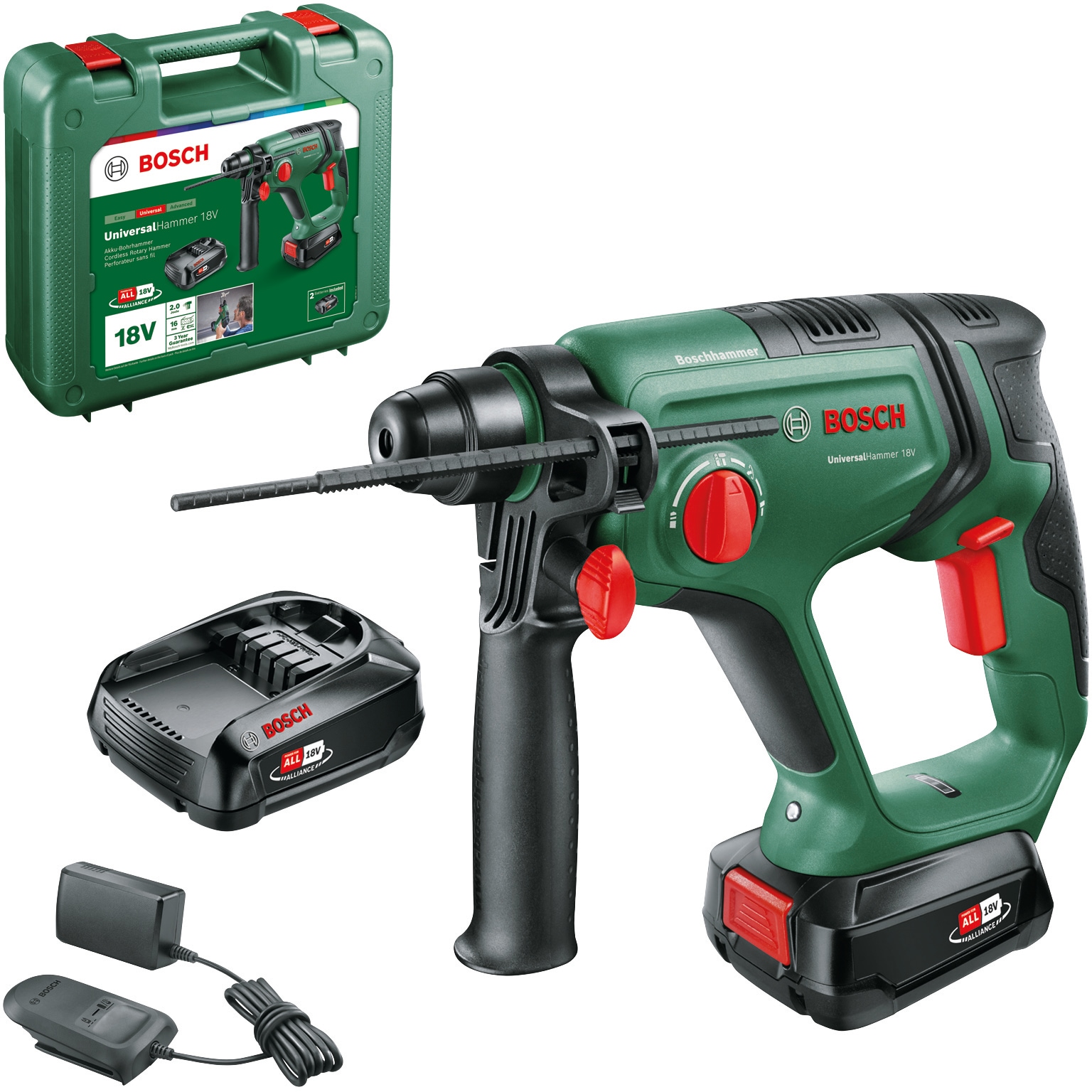 Bosch Home & Garden Akku-Bohrhammer »UniversalHammer«, mit 2 Akkus 18V/2,5Ah und Ladegerät AL 1