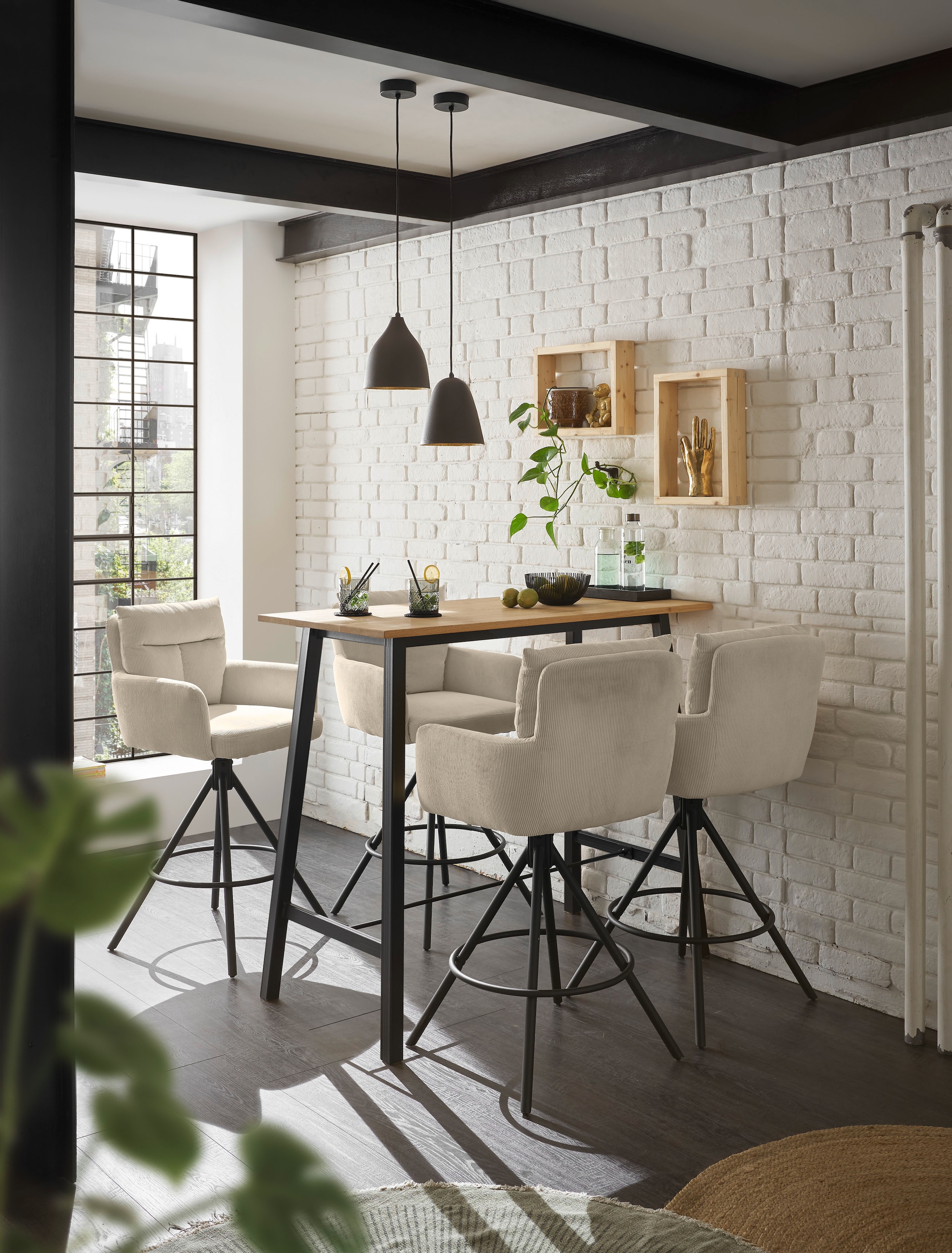 Stolkom Bartisch »Kent Eiche Massivholz geölt, Hochtisch BxHxT 120x104x60 cm«, Industrial Style Eiche Massivholz geölt durchgehende Lamelle