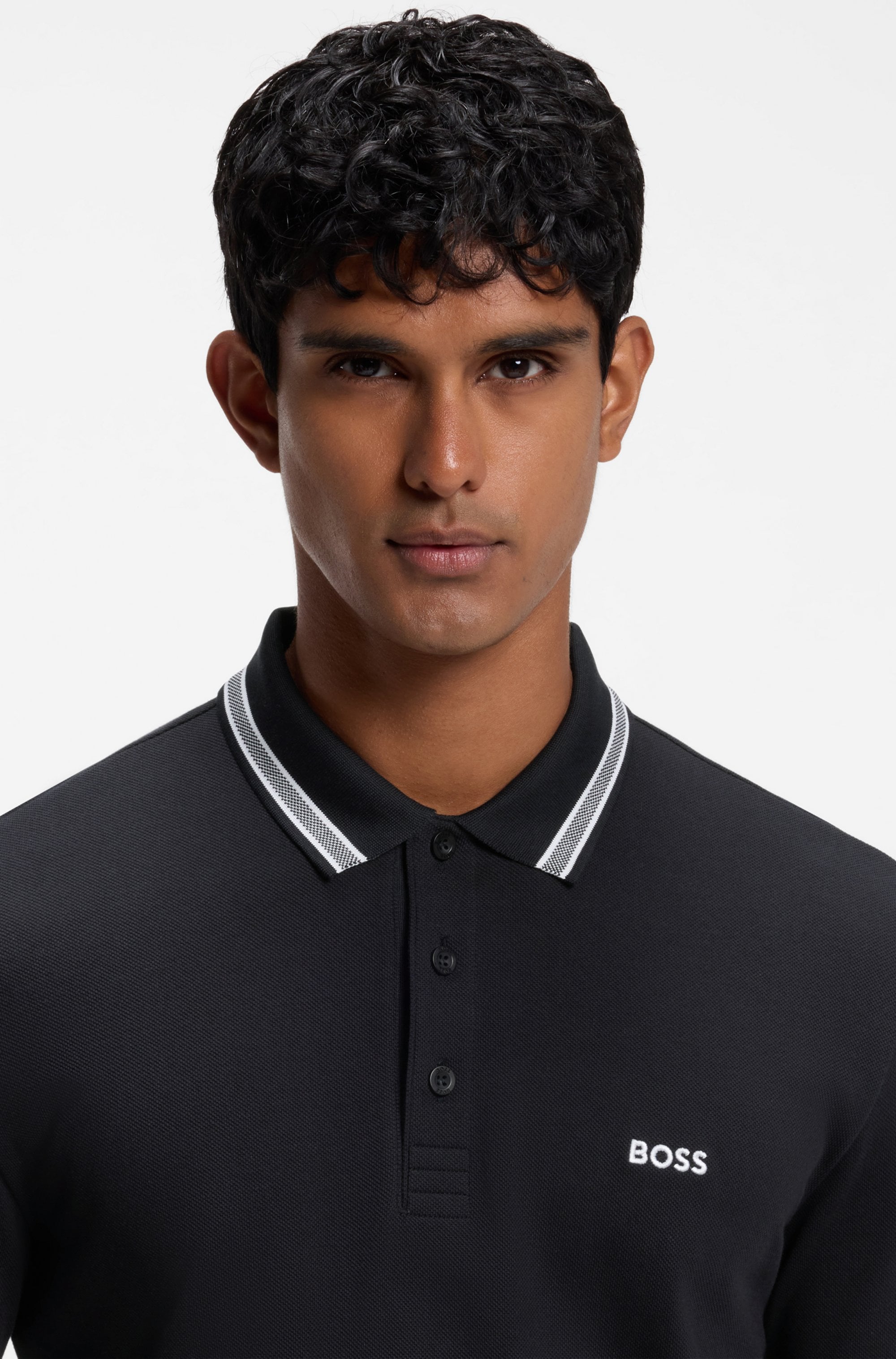 BOSS GREEN Langarm-Poloshirt »Plisy« mit Streifen am Kragen