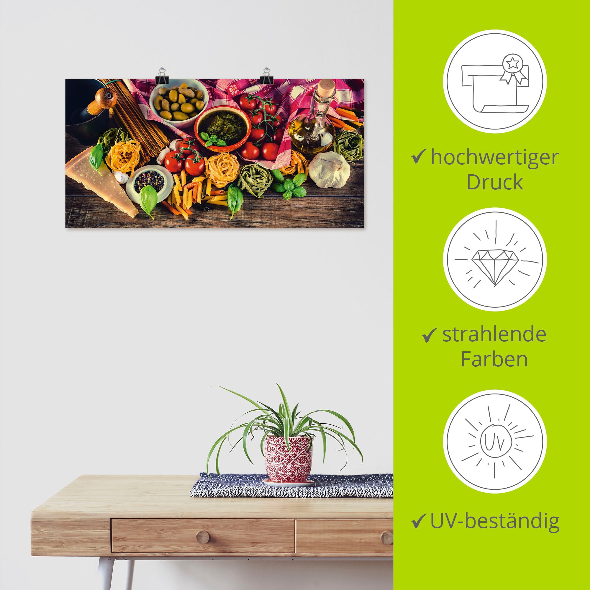 Artland Wandbild »Italienisch mediterrane Lebensmittel«, Lebensmittel, (1 St.), als Alubild, Outdoorbild, Leinwandbild, Poster, Wandaufkleber