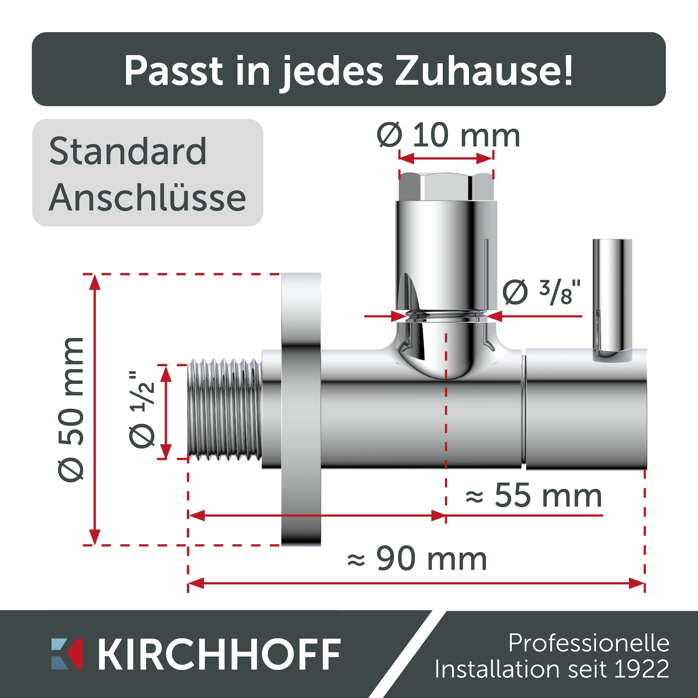 Kirchhoff Eckventil, Universal Eckventil mit Schnellverschluss, ½“