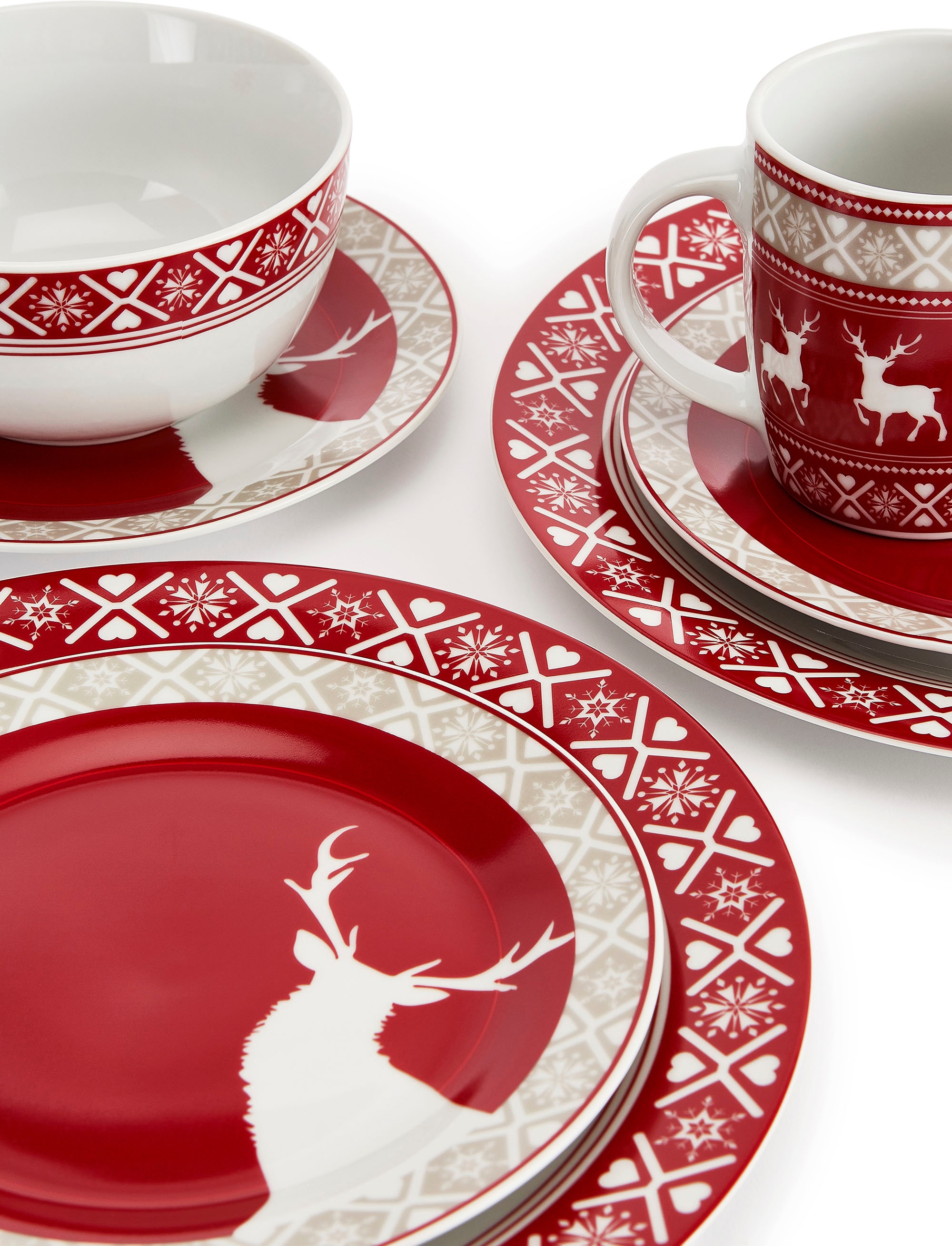 Retsch Arzberg Kombiservice »Geschirr-Set, Service Nordic Reindeer, Winter, Advent, Weihnachten« Rentier-Design, 16 Teile, für 4 Personen