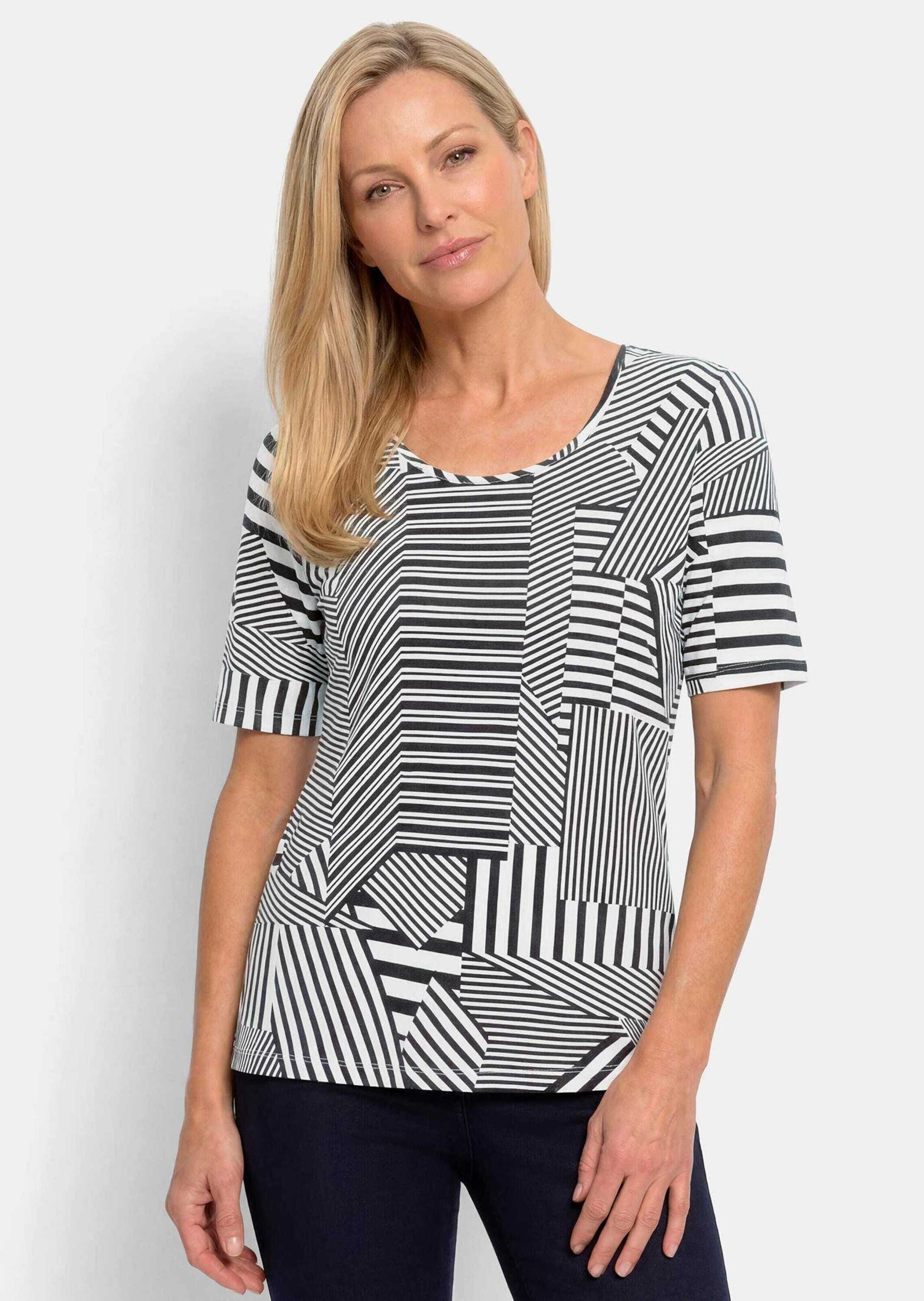 GOLDNER Kurzarmshirt »Viskoseshirt mit abstraktem Streifendruck« stretchbequemer Viskosejersey