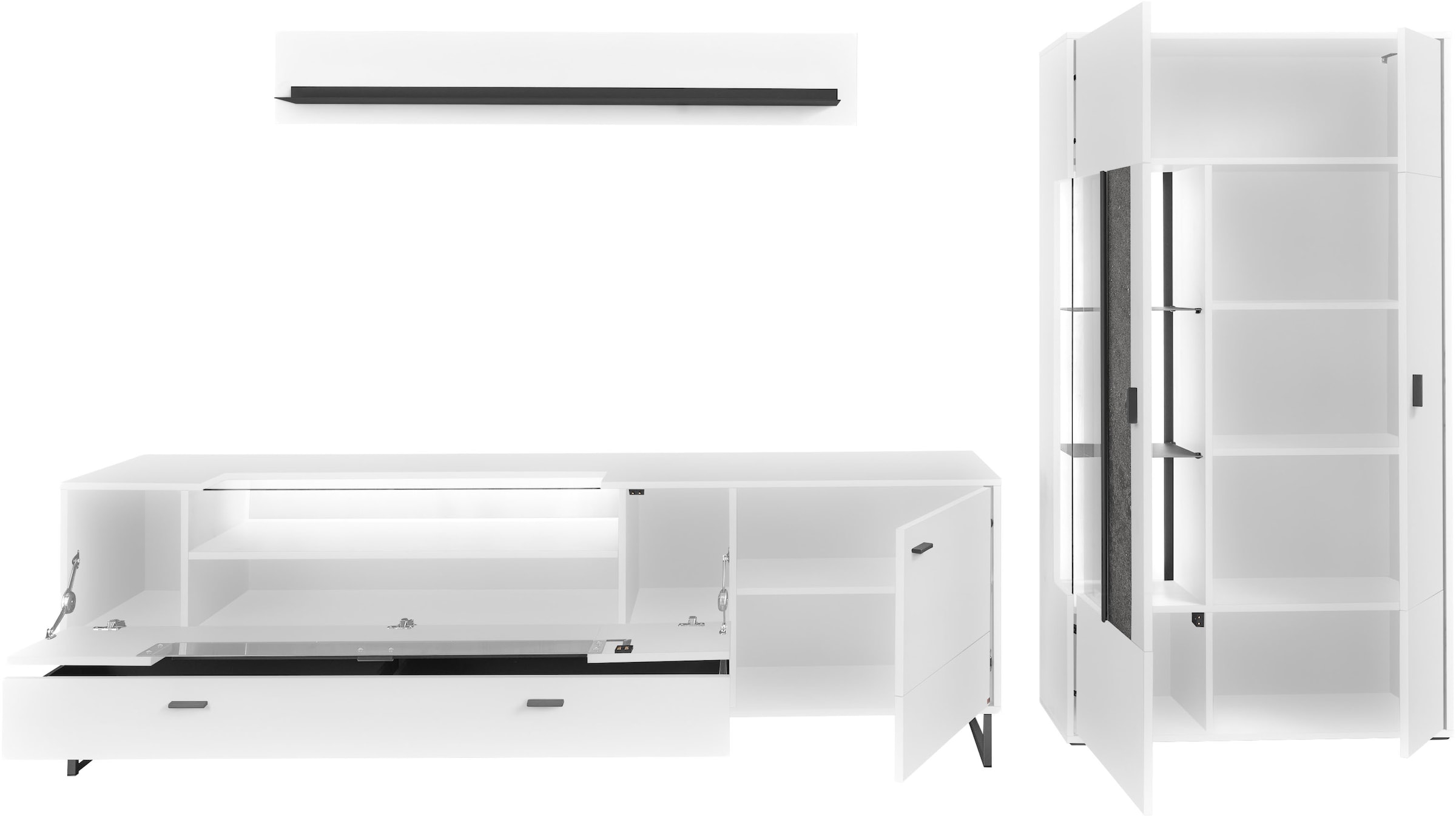 set one by Musterring TV-Wand »Deltona«, (3 St.), Zierelemente aus Sandstein, inkl. Beleuchtung, Gesamtbreite ca. 317 cm