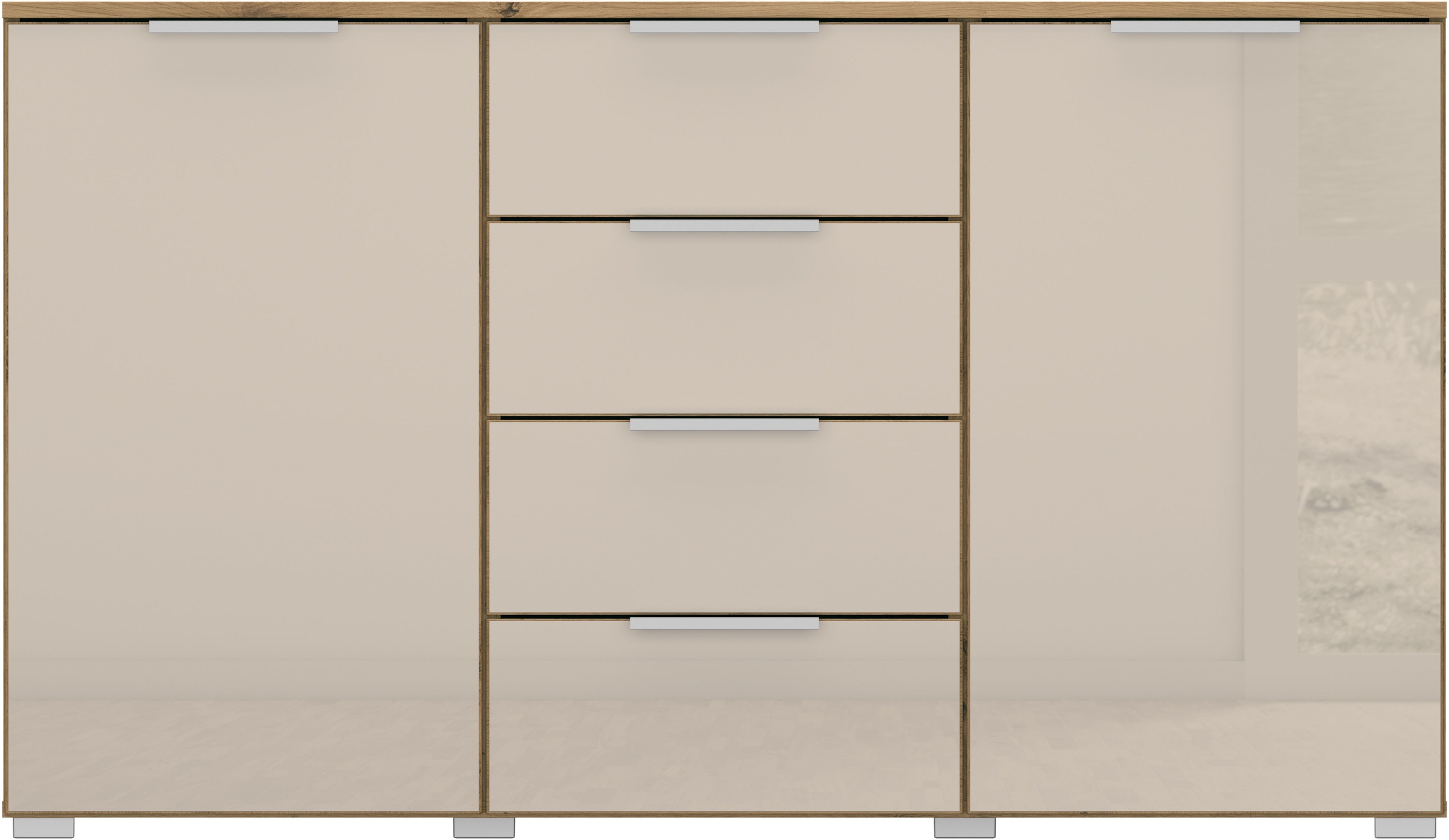rauch Schubkastenkommode »Sideboard Kommode Kombikommode KOLUNA mit Glasfront« Breite 120 cm,  vier große Schubladen, mit insgesamt 4 Einlegeböden MADE IN GERMANY