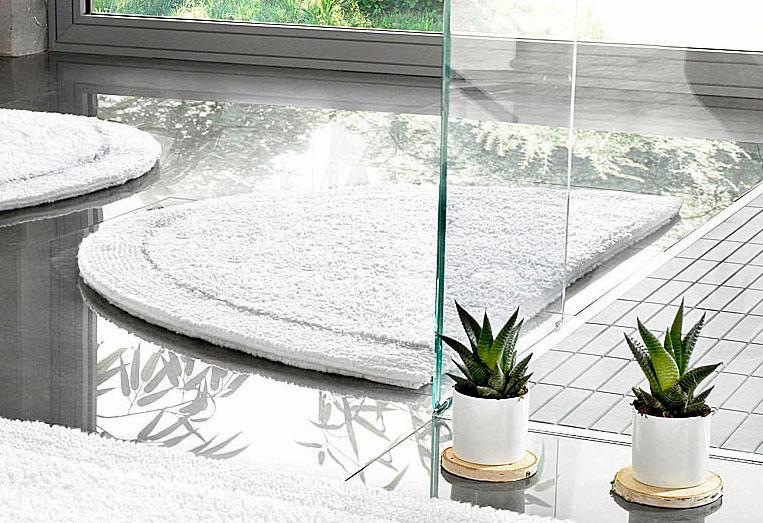 my home Badematte »Kapra, Badvorleger, Badezimmer Teppich« Höhe 14 mm beidseitig nutzbar | fußbodenheizungsgeeignet | strapazierfähig mit Bordüre, Badteppich, Badematte, Baumwolle