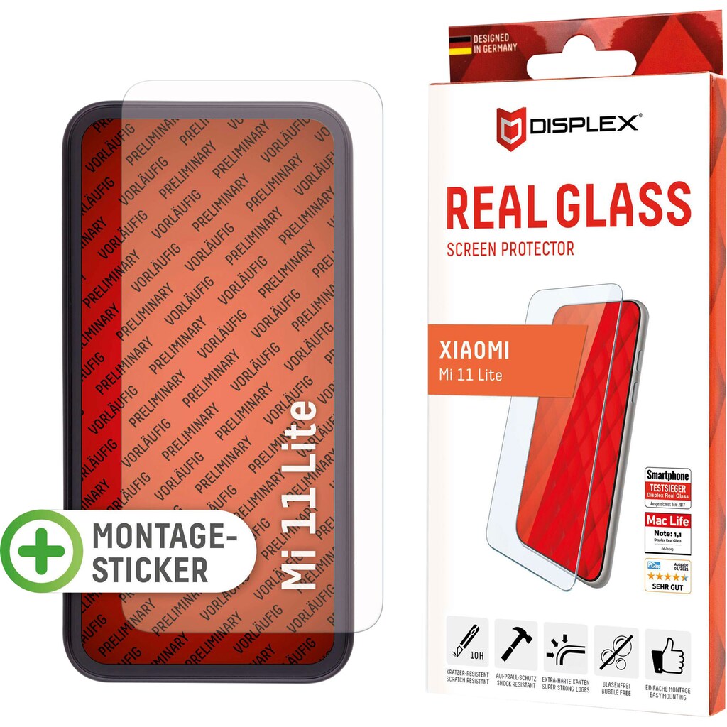 Displex Displayschutzglas »Real Glass für Xiaomi Mi 11 Lite (5G) (6,5"), 2D«, für Real Glass für Xiaomi Mi 11 Lite (5G)