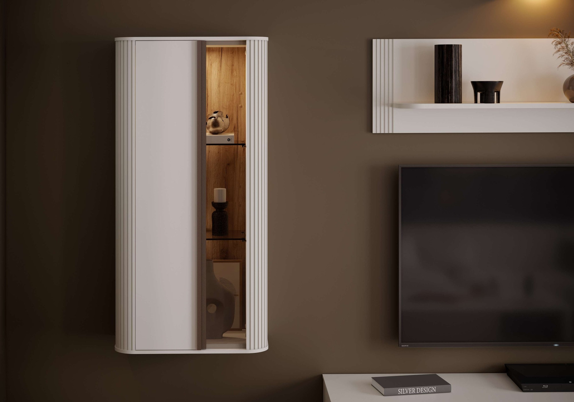 Home affaire Hängevitrine »Rondo, Wandschrank, Schwebendes Design für modernen Wohnraum« UV lackiert, Soft Close Funktion, Beleuchtung, Wandmontage