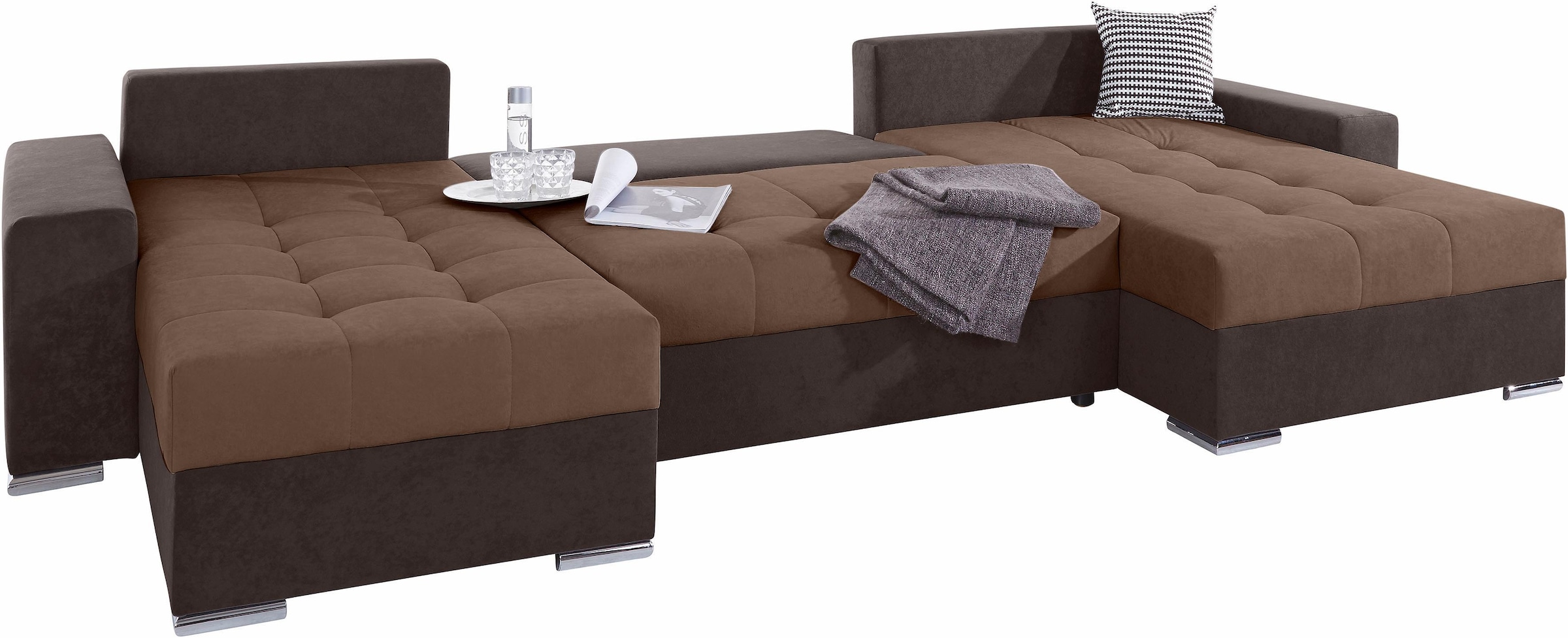 COLLECTION AB Wohnlandschaft »Josy XXL U-Form, B: 333 cm, mit 2 Recamieren 77 & 97 cm« mit Bettfunktion, Bettkasten & 2 Zierkissen, Federkern