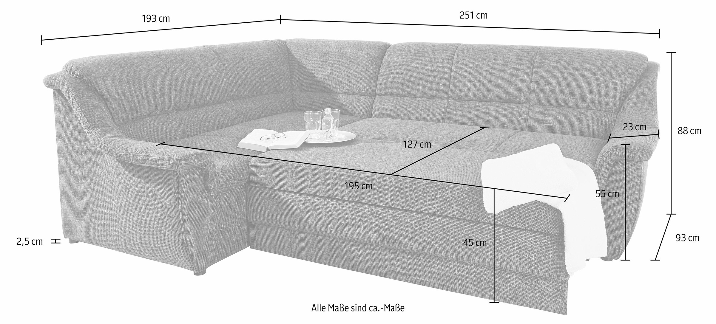DOMO collection Ecksofa »Lale zeitlose Formensprache, komfortabel, L-Form«, mit langem Schenkel, wahlweise mit Bettfunktion