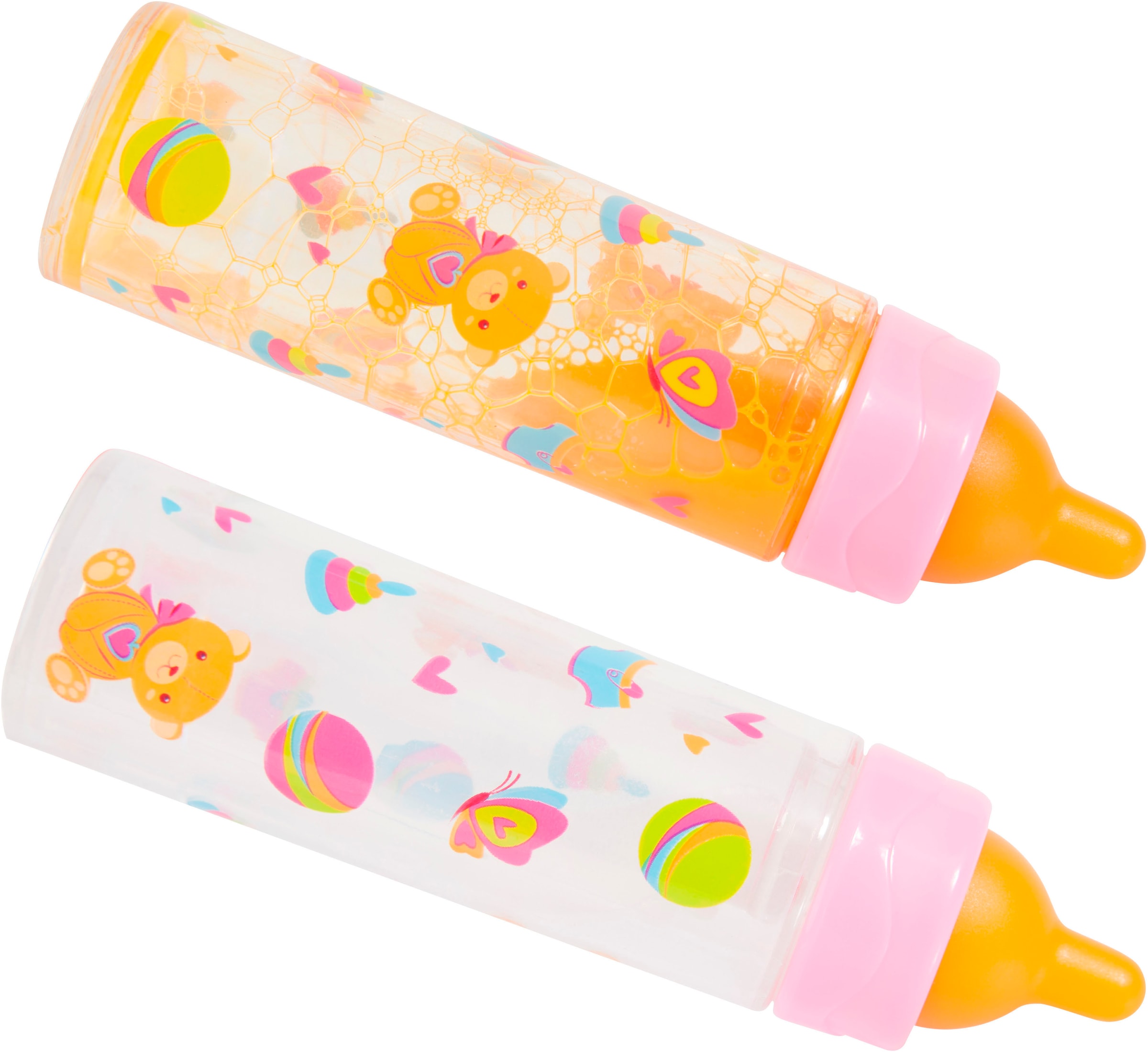Bayer Puppen Accessoires-Set »Puppen-Fläschchen Milch und Orange«, (Set, 2 tlg.), leeren und füllen sich wie von Zauberhand