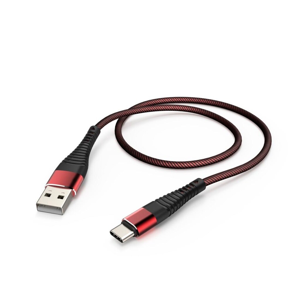 Hama USB-Kabel »Lade-/Datenkabel, USB-A - USB-C, 1,0 m, Schwarz/Rot USB-Kabel«, USB Typ A-USB-C, 100 cm