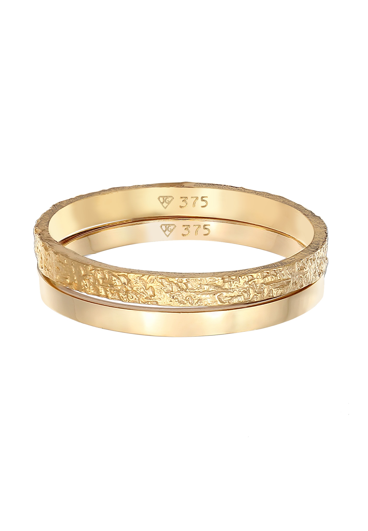 Elli Premium Ring-Set »Ring Bandring Basic Gehämmert (Set 2-tlg) 375 Gelbgold«