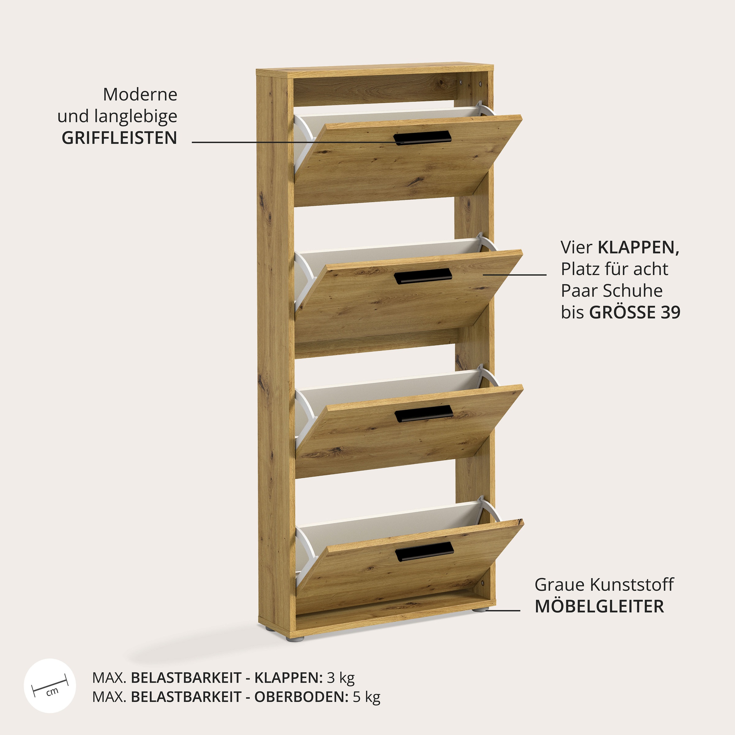 HBZ Schuhkipper »Sam Schuhkipper, Schuhschrank BxHxT 59x136x17 cm« 1 Stk. tlg. mit 4 Klappen
