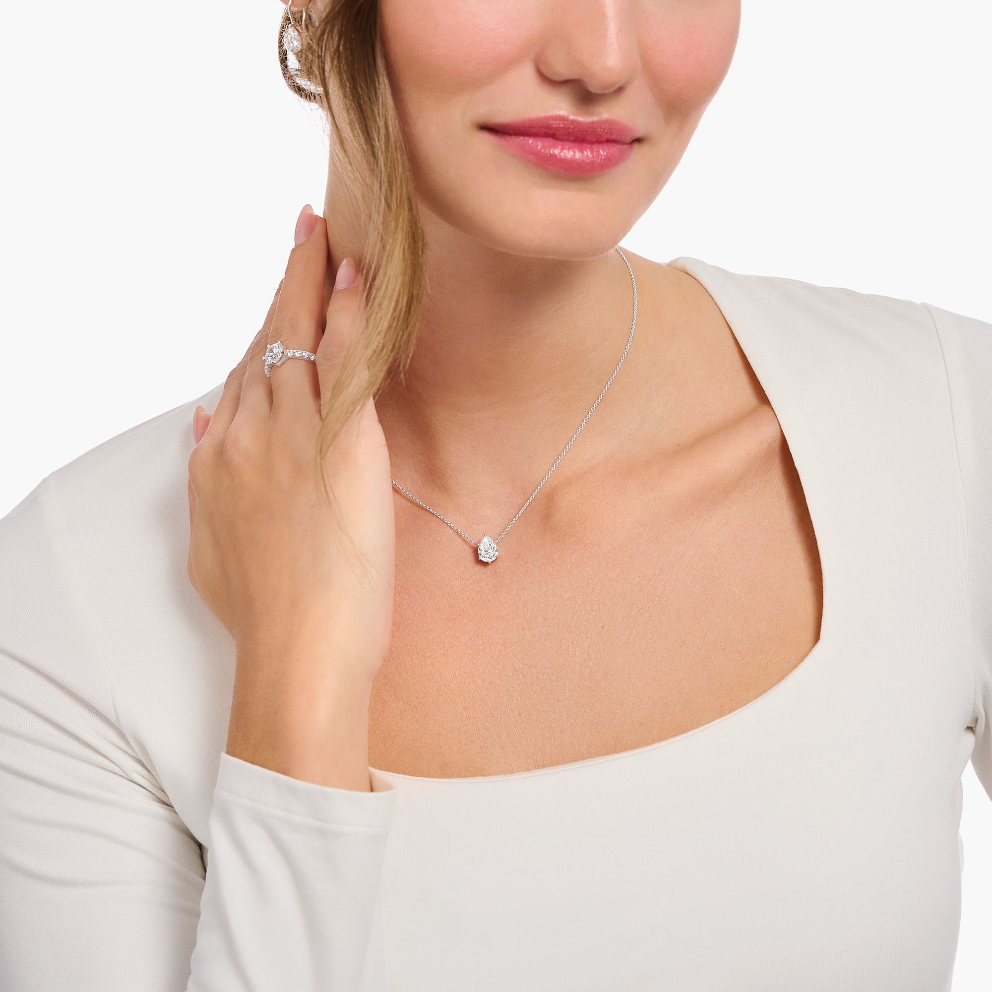 THOMAS SABO Kette mit Anhänger »großer Zirkoniatropfen, KE2213-051-14-L45V, KE2213-051-9-L45V«, mit Zirkonia (synth.)