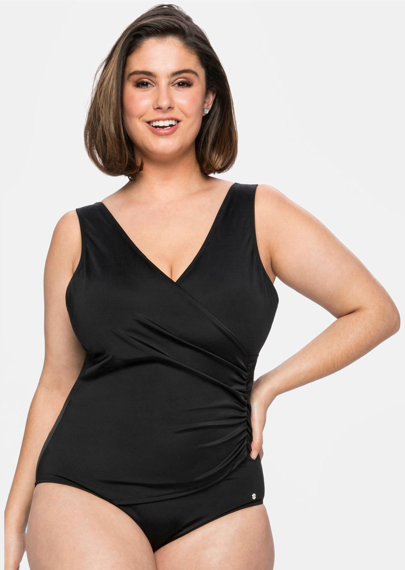 Sheego, Damen, Badeanzug, schwarz, Cup F, 46 - Cup F, schwarz, mit Shaping-Effekt