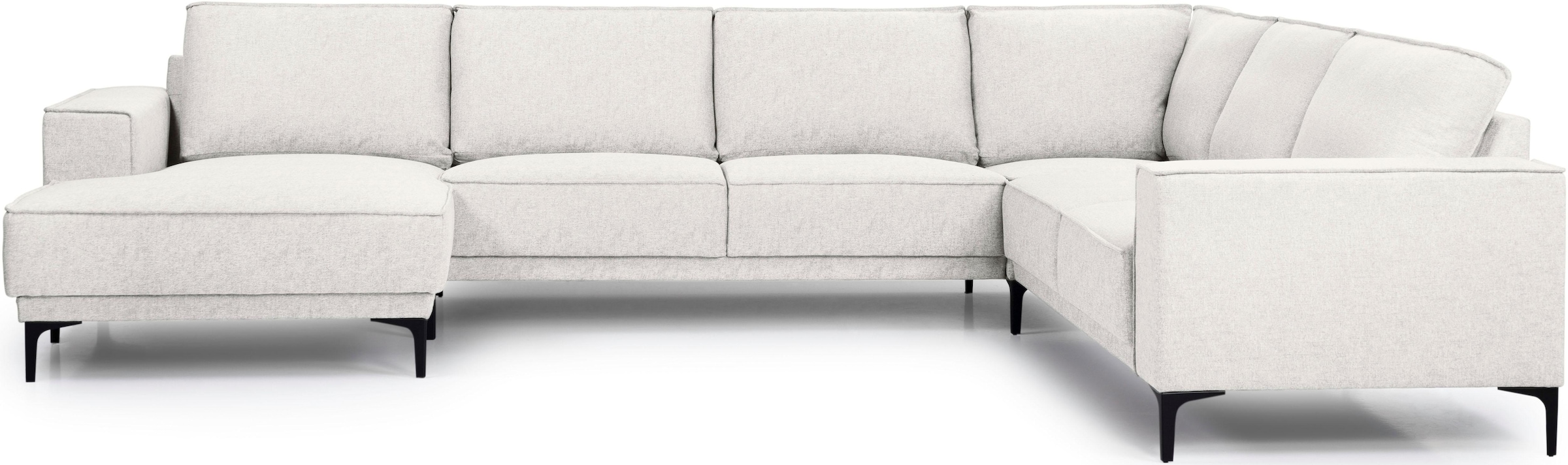 PLACES OF STYLE Wohnlandschaft »XXL Sofa Oland, Struktur, Flachgewebe, Luxus-Microfaser, Boucle« U-Form, 342 cm, Wellenunterfederung, Skandi-Design, Metallfüße