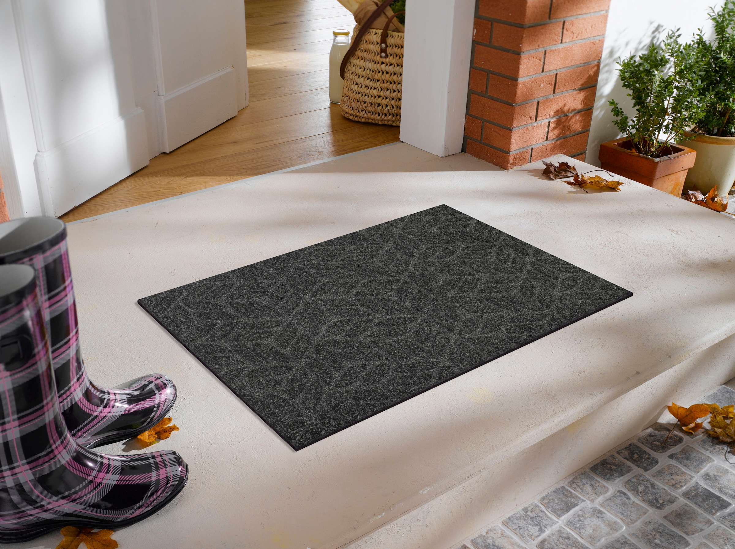 wash+dry by Kleen-Tex Fußmatte »DUNE Leaves Dark Grey« rechteckig 8 mm Höhe