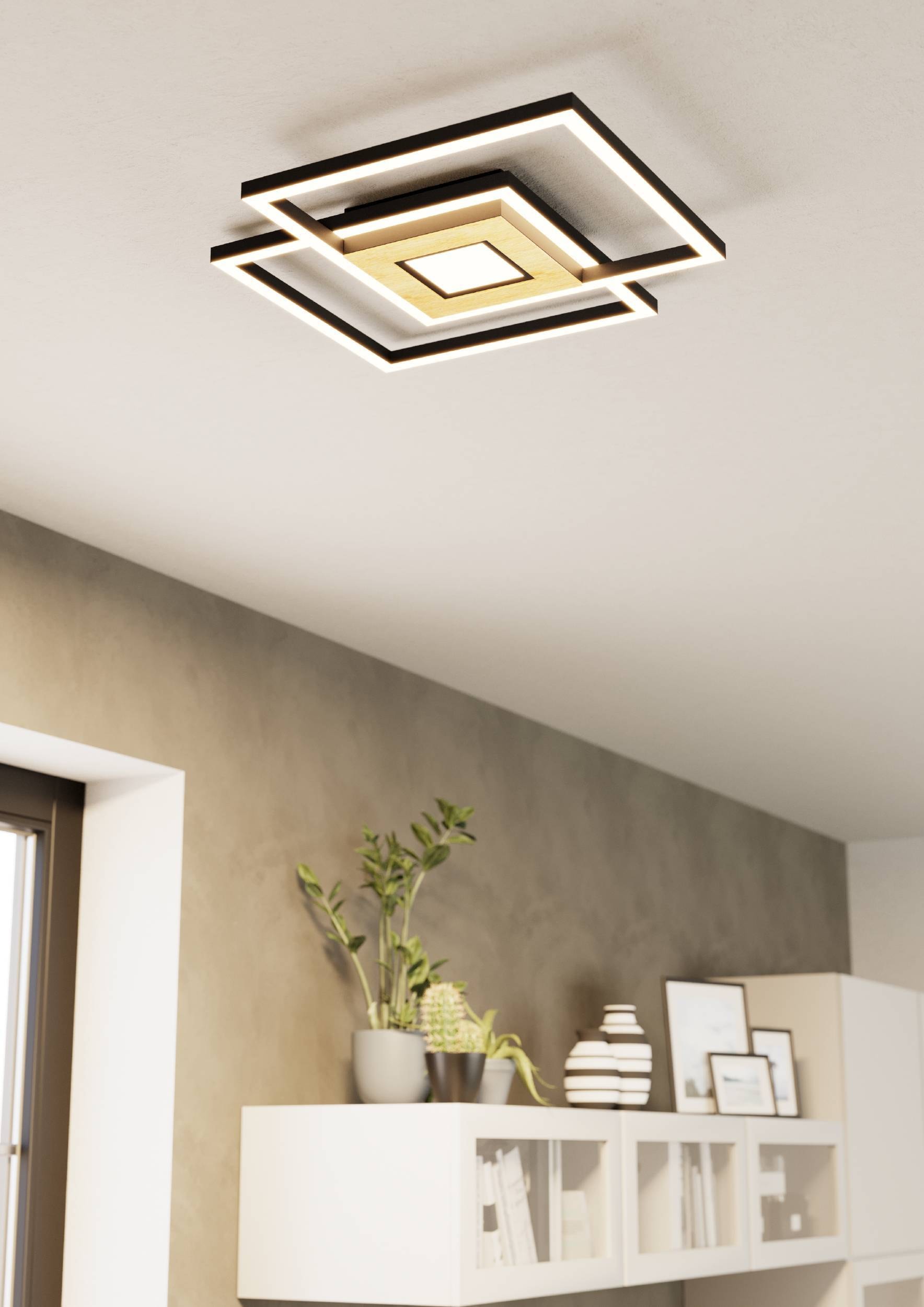 EGLO Deckenleuchte »Marinello Deckenlampe, Wohnzimmerlampe aus Metall, Holz und Kunststoff« LED-Modul 1 Stk. Kaltweiß | Neutralweiß | Warmweiß Wand-/Deckenleuchte - L48,5 x B48,5 x H5,5 cm - schwarz, braun