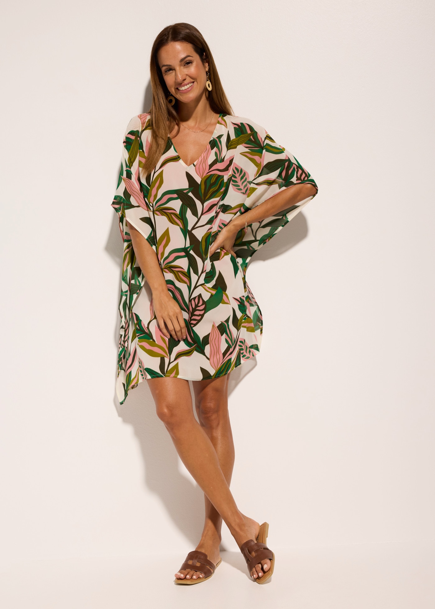 bonprix Tunikakleid aus Polyester, transparenter Stoff, Oversize-Passform, Kurzarm-Design