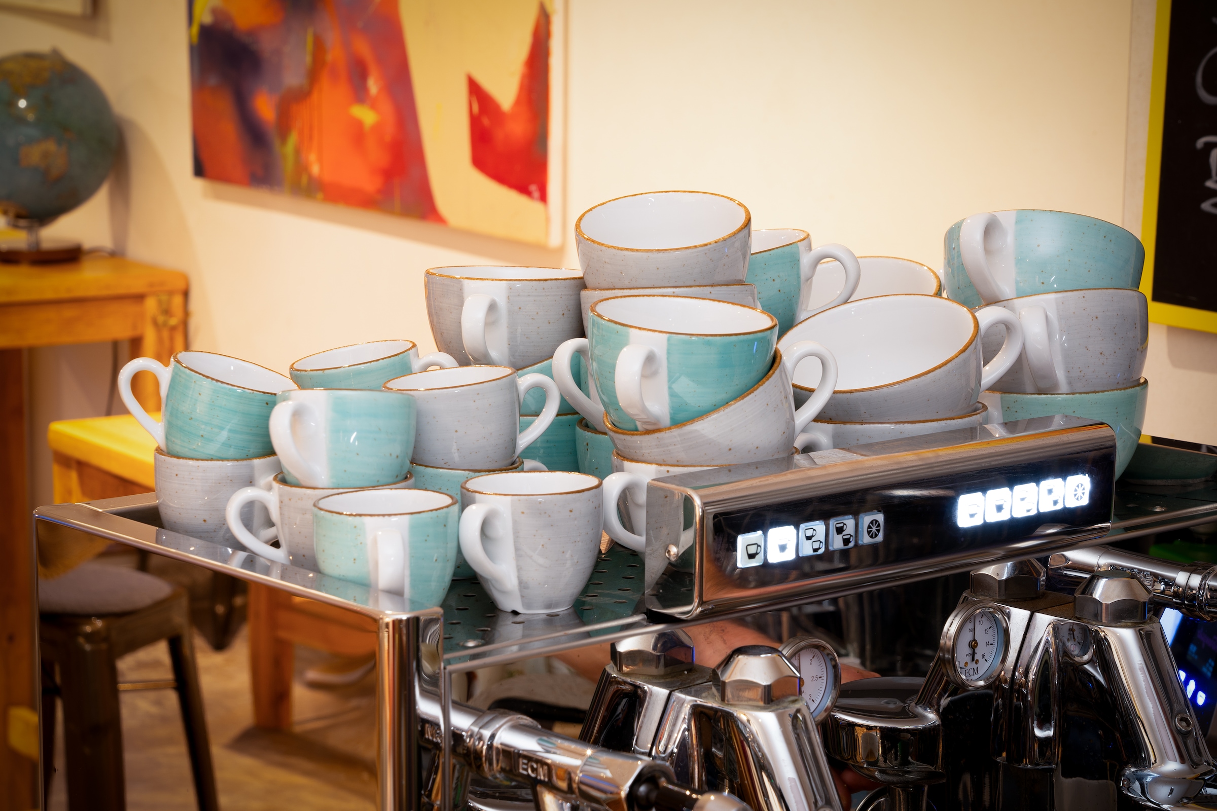 CreaTable Cappuccinotasse »Vintage Nature Stein, Cappuccino-Set, 8-tlg.« Handgemalt, Gesprenkelt, Rustikales Außenband