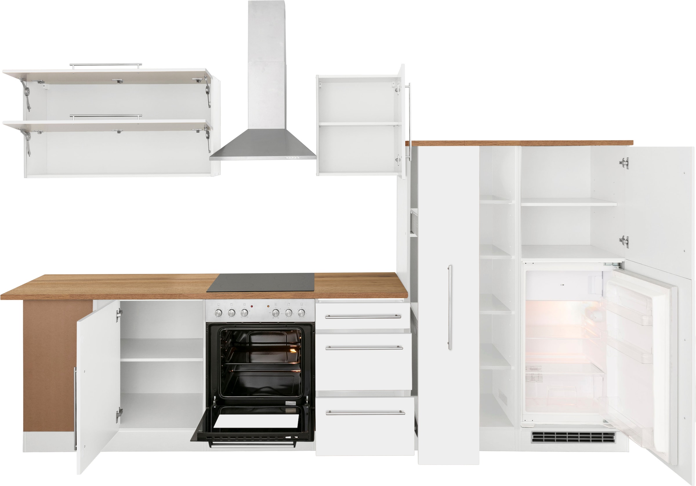 KOCHSTATION Winkelküche »KS-Samos« Stellbreite 340/120 cm, wahlweise mit E-Geräten, mit Arbeitsplatte