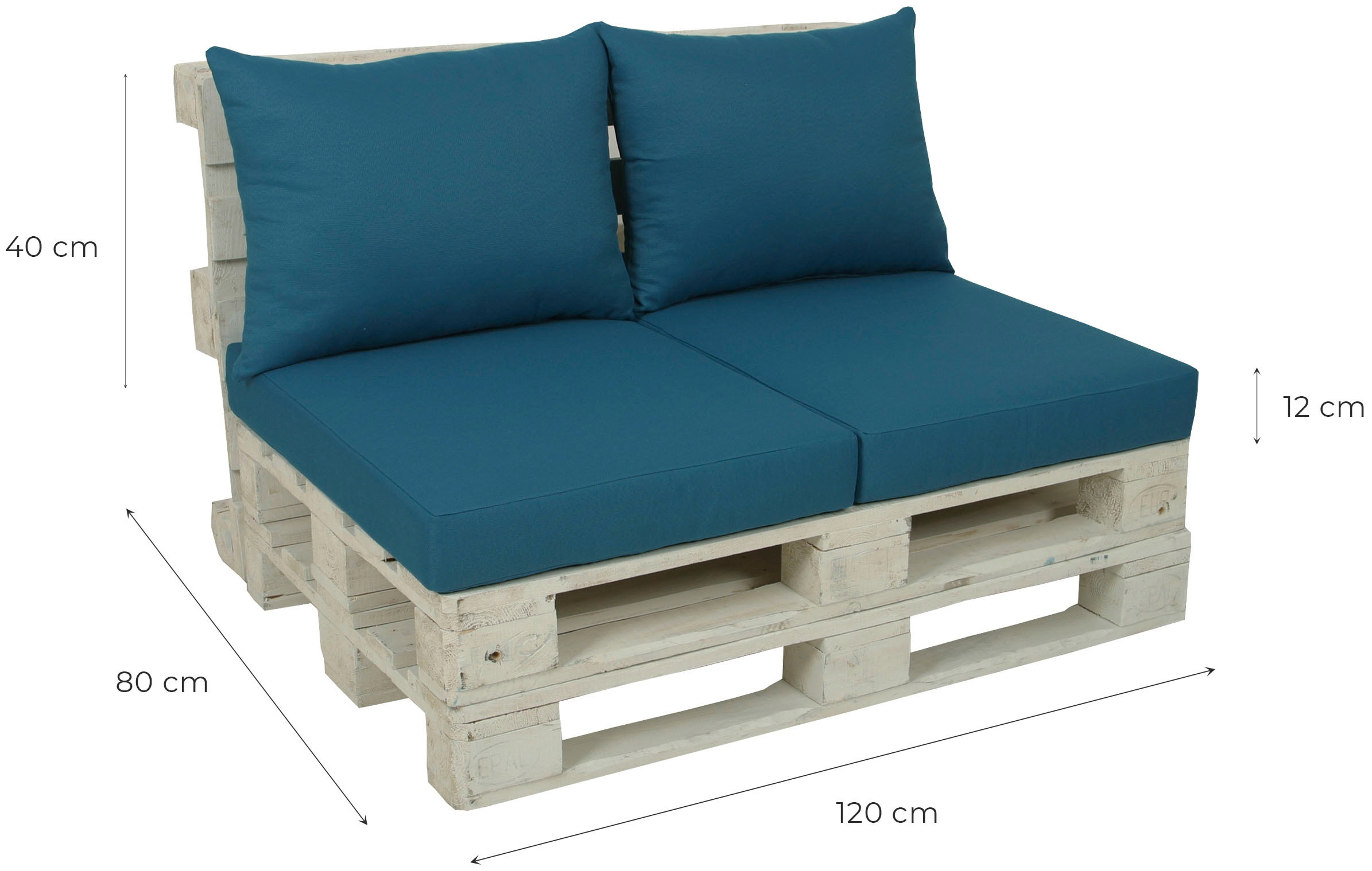 GO-DE Palettenkissen, 60x80 cm, 2 1 2 12 gepolstert, Rückenkissen für cm Palette Sitz- bei und