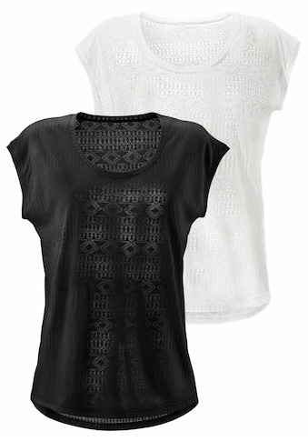 LASCANA T-Shirt, (2er-Pack), Ausbrenner-Qualität mit leicht transparentem Ethno-Design kaufen