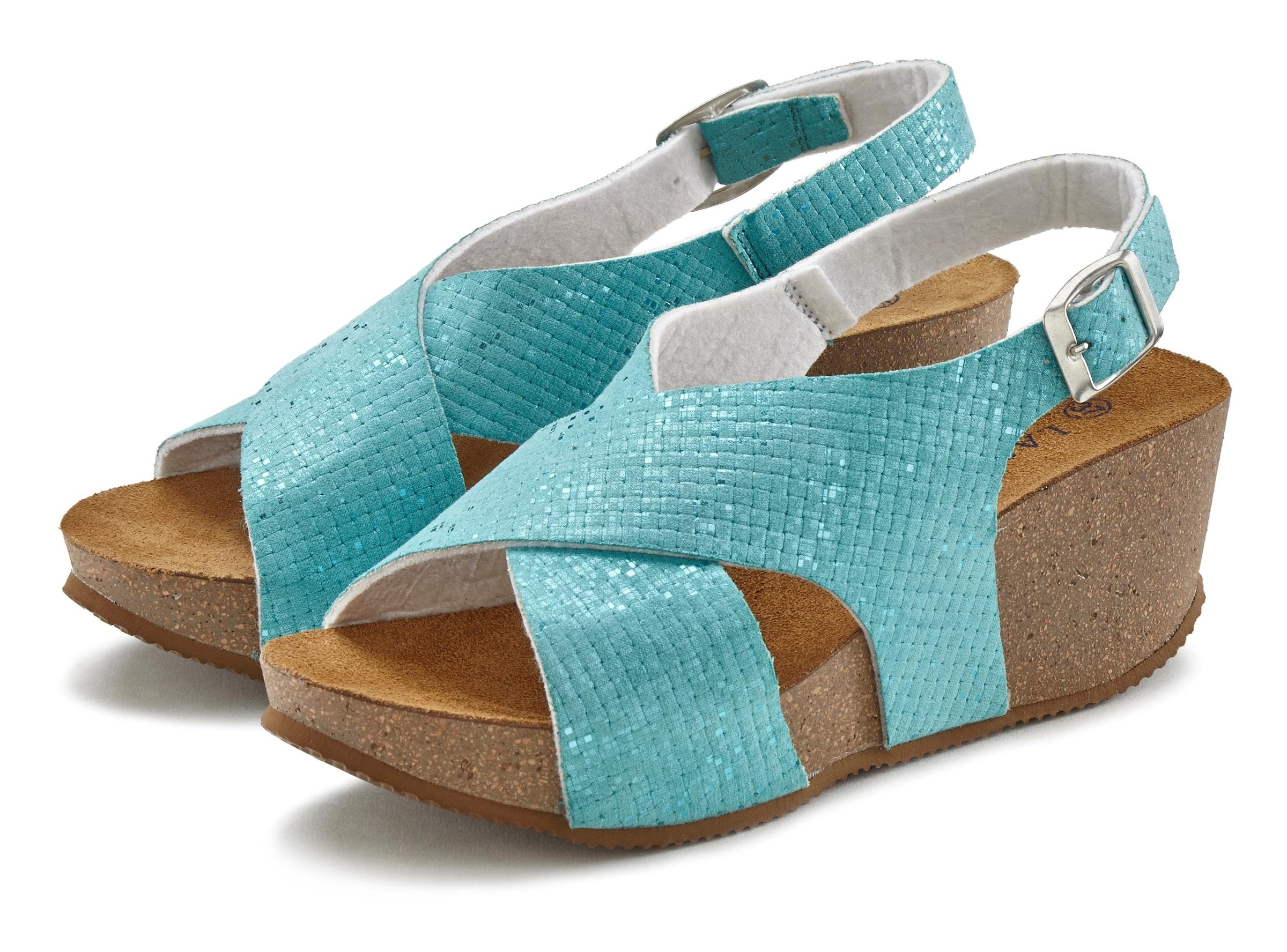 LASCANA Sandalette, Sommerschuh mit Keilabsatz und Korkfußbett