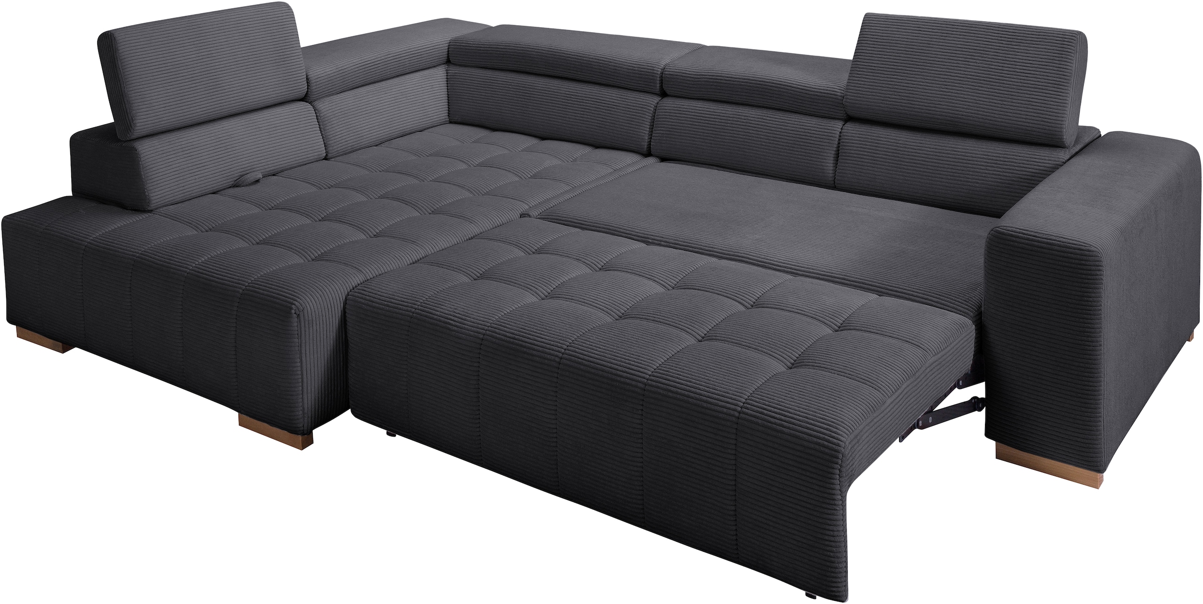 exxpo - sofa fashion Ecksofa »Elianos, hoher Sitzkomfort, aufwendige Kreuzsteppung im Sitz, L-Form«, Kopfteile & Sitztiefe verstellbar, mit Bettfunktion, Cord, antrazit