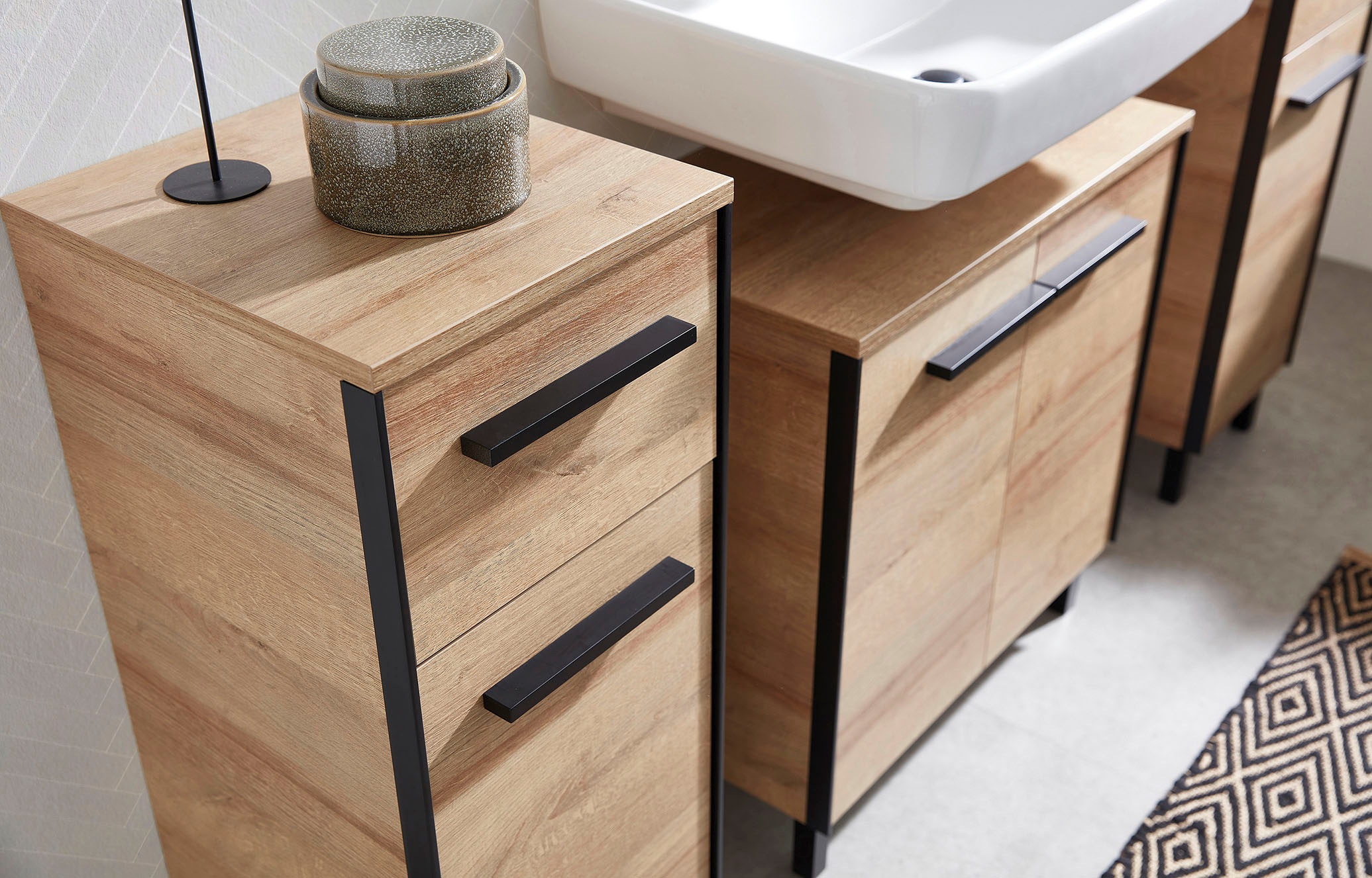 Saphir Badmöbel-Set »Quickset 395 5-teilig, Waschbeckenunterschrank mit LED-Spiegelschrank« 6 Stk. tlg.