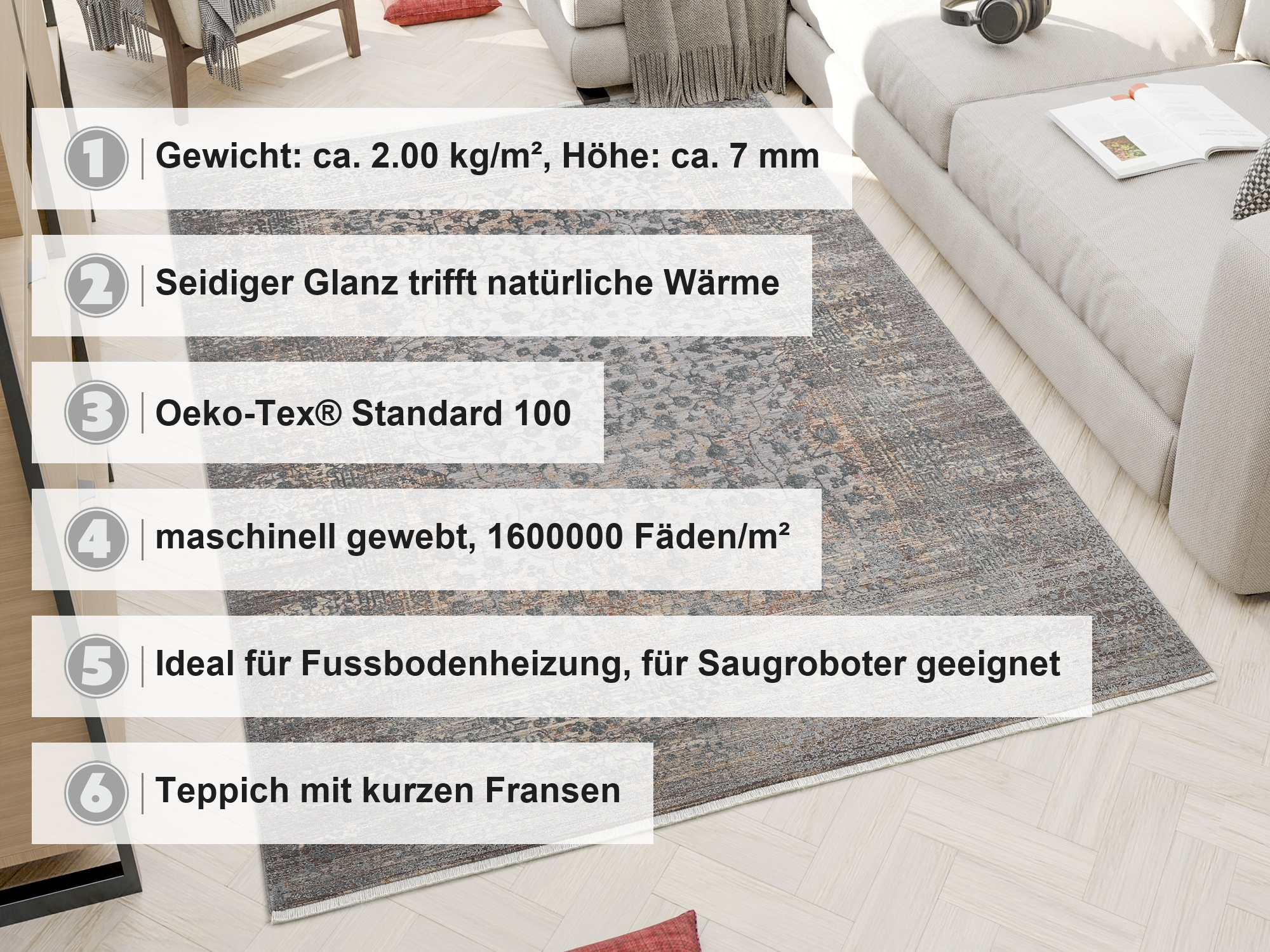 OCI DIE TEPPICHMARKE Teppich »FARBEN CAESAR« rechteckig 7 mm Höhe Klassisches Muster, eingefasst, in 3-D-Optik, mit Fransen