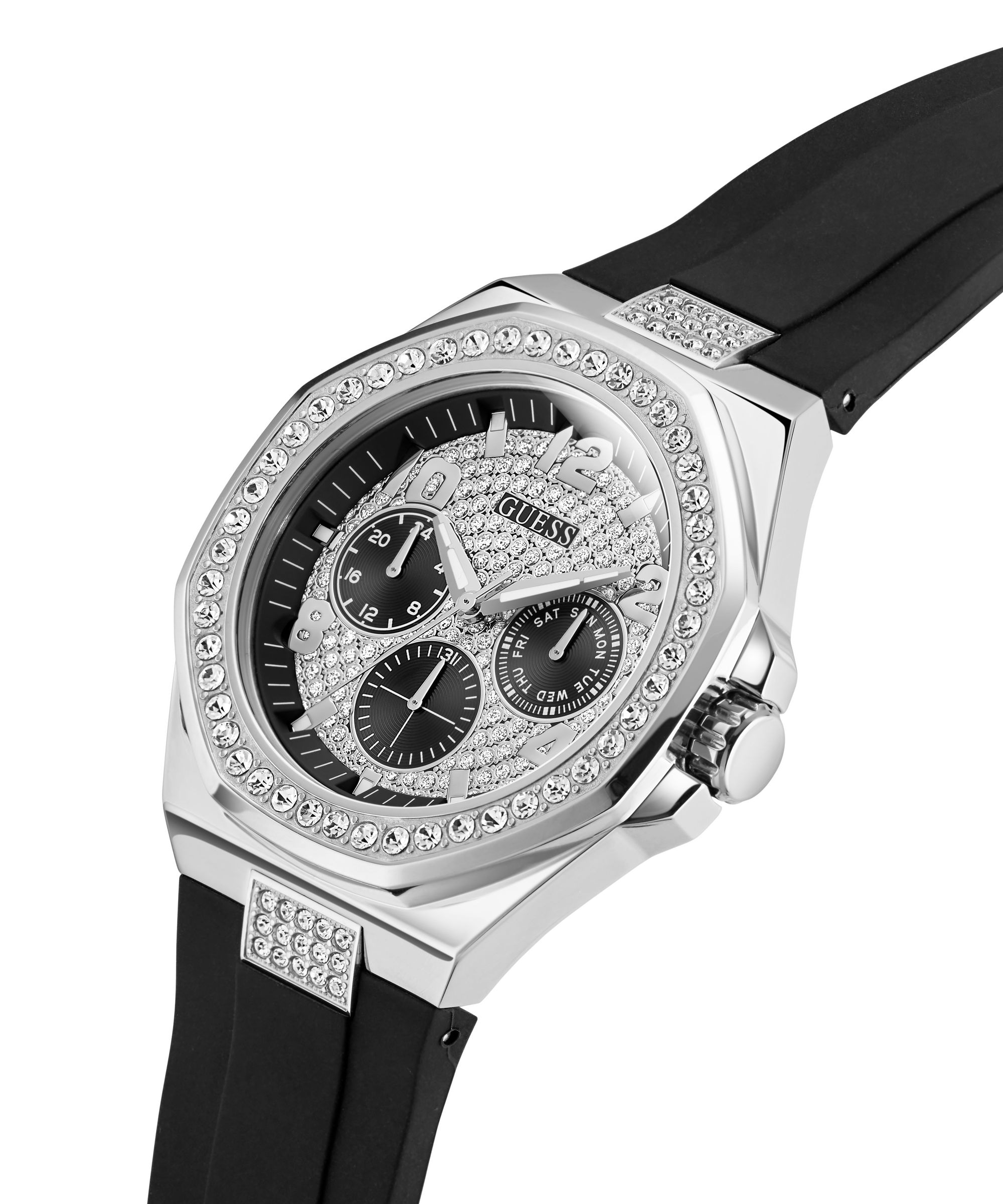 Guess Quarzuhr »EMPIRE« Armbanduhr, Herrenuhr, Silikonarmband, analog, Wochentag, Tag