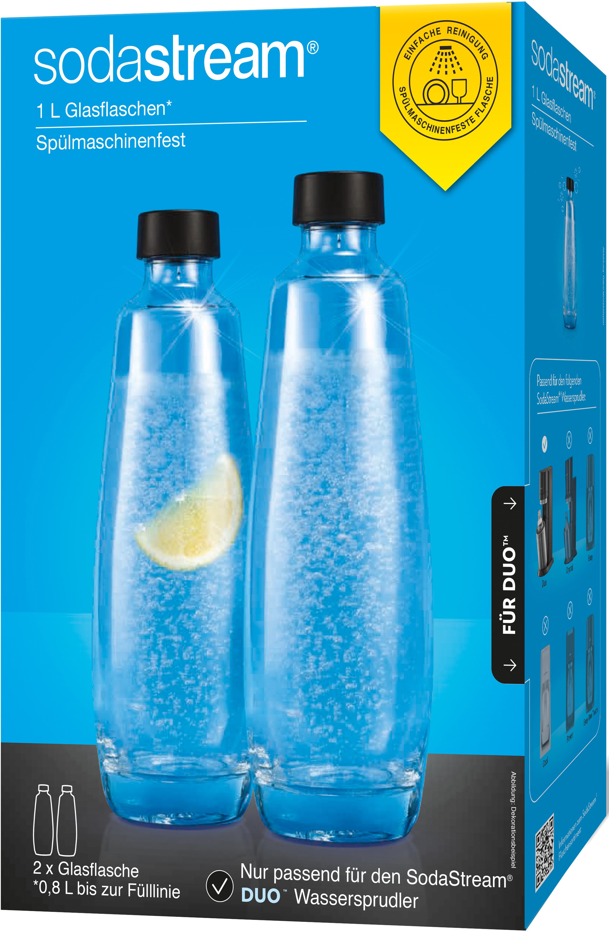 SodaStream Wassersprudler Flasche »DuoPack« 1L Glasflache , Ersatzflaschen Für SodaStream DUO, 2x 1L