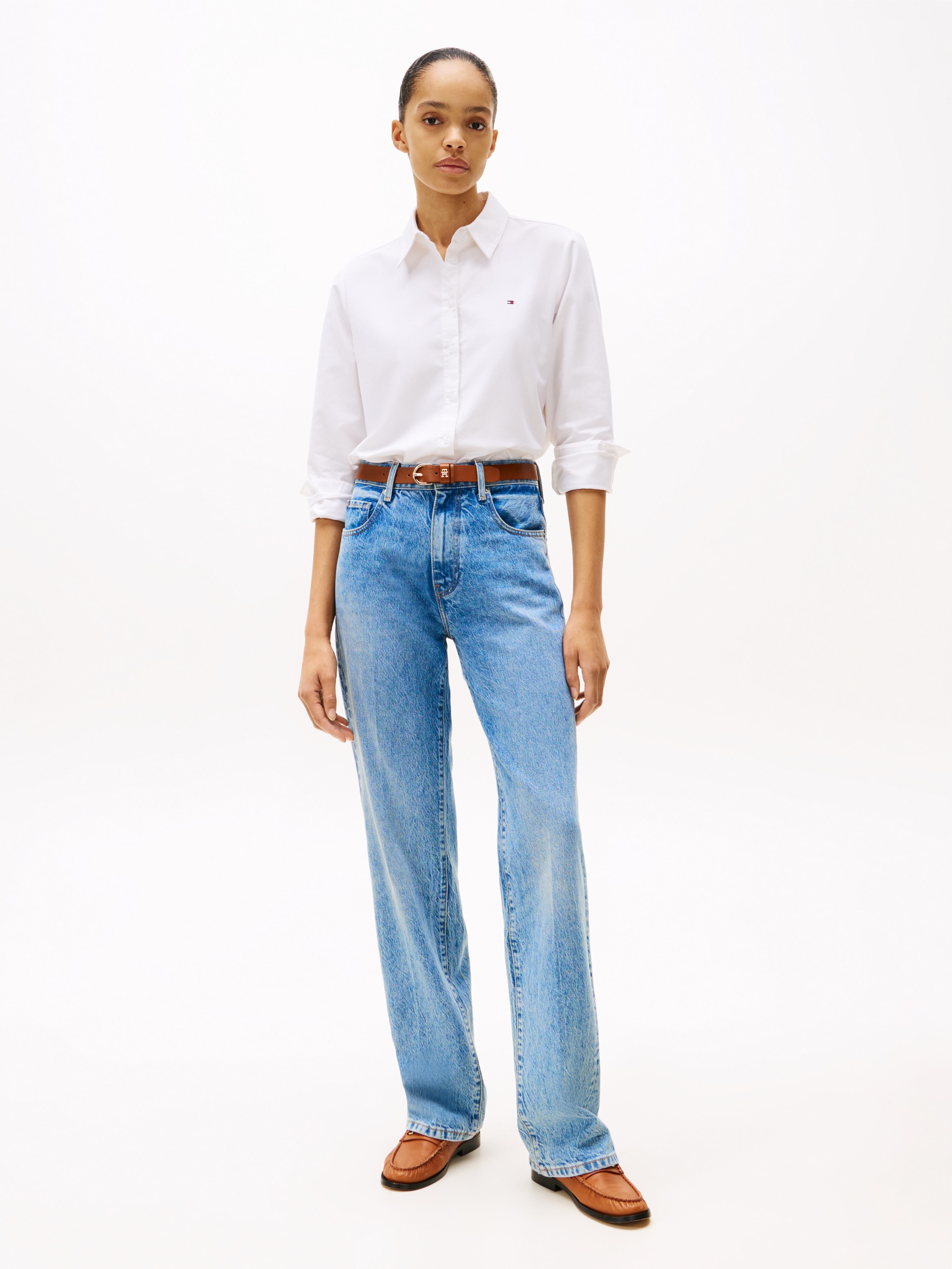 Tommy Hilfiger Hemdbluse »OXFORD RELAXED FIT SHIRT mit Hemdblusenkragen und Stickerei«, mit Streifen
