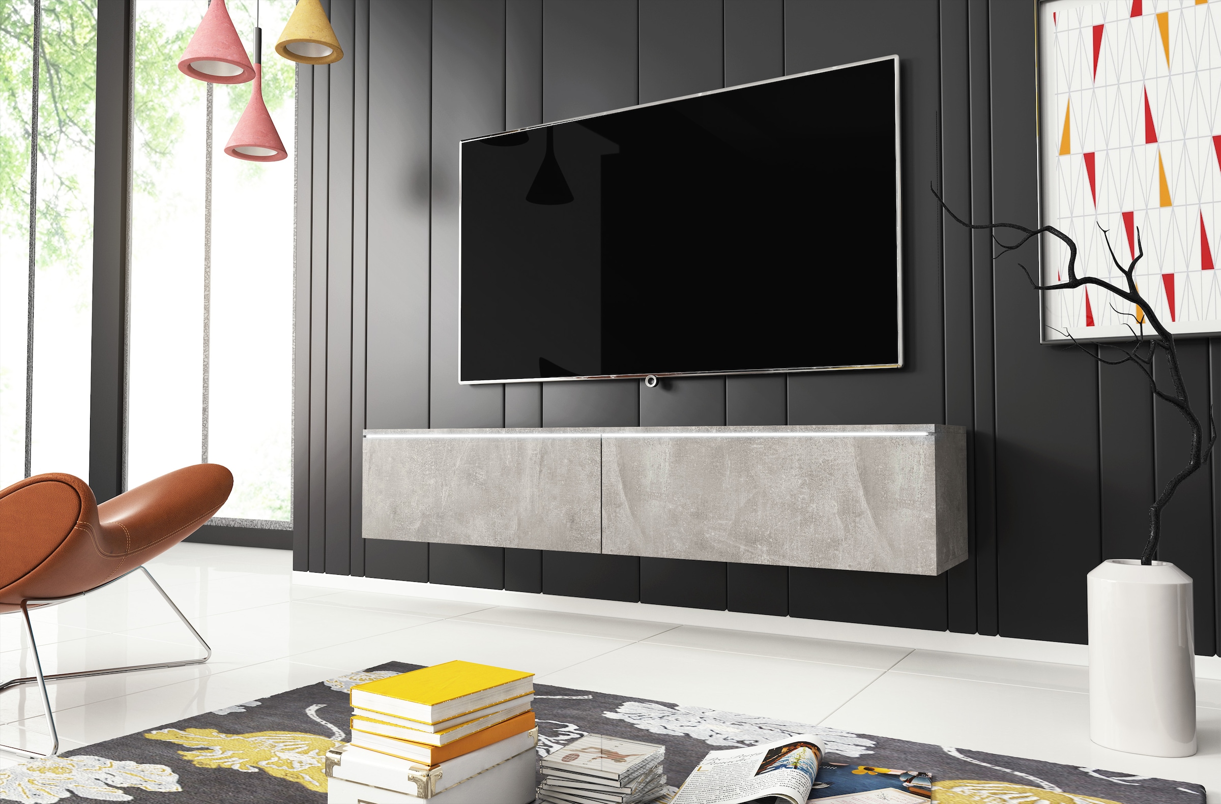INOSIGN Lowboard »LOWBOARD D, wahlweise mit oder ohne Beleuchtung«, modernes TV-Board ohne Griffe, mit viel Stauraum,stehend und hängend