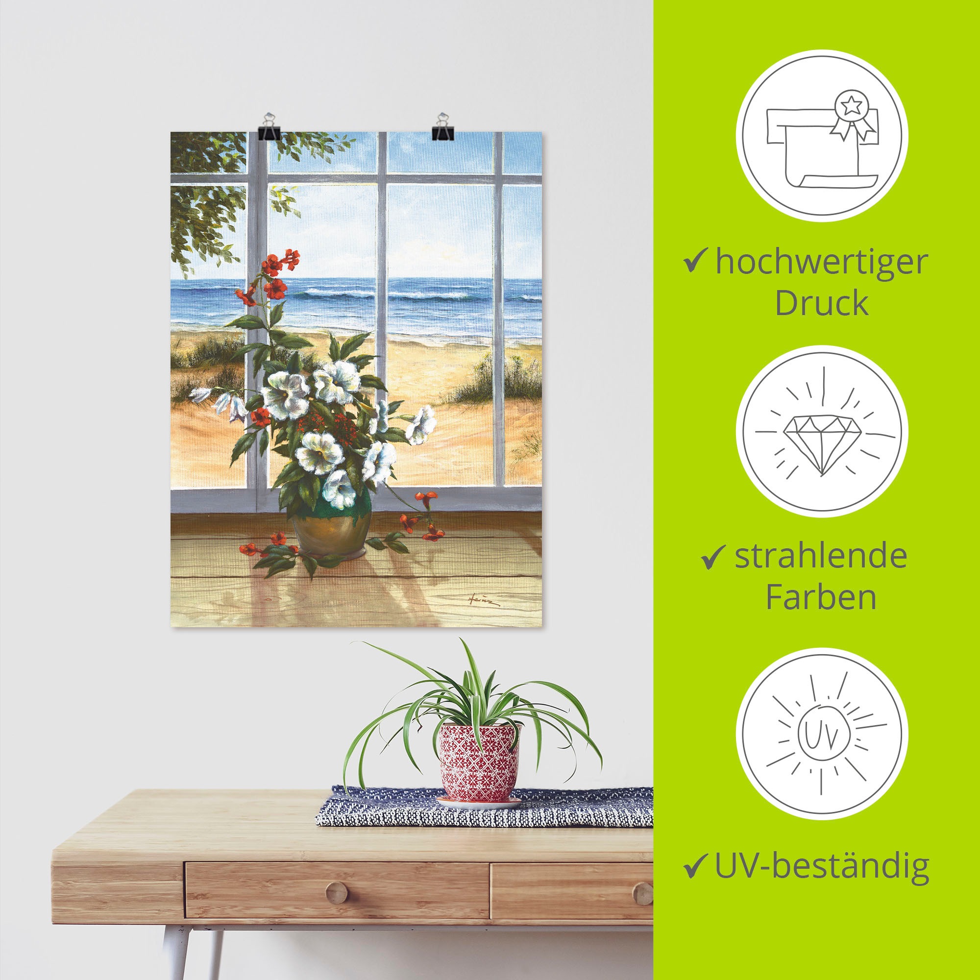 Artland Wandbild »Meerblick« Fensterblick 1 Stk. tlg. als Leinwandbild, Poster in verschied. Größen